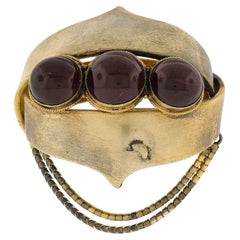 Antique Victorian 18k Gold Cabochon Garnet Dangle Pin Brooch Pendant / Scarf Tie