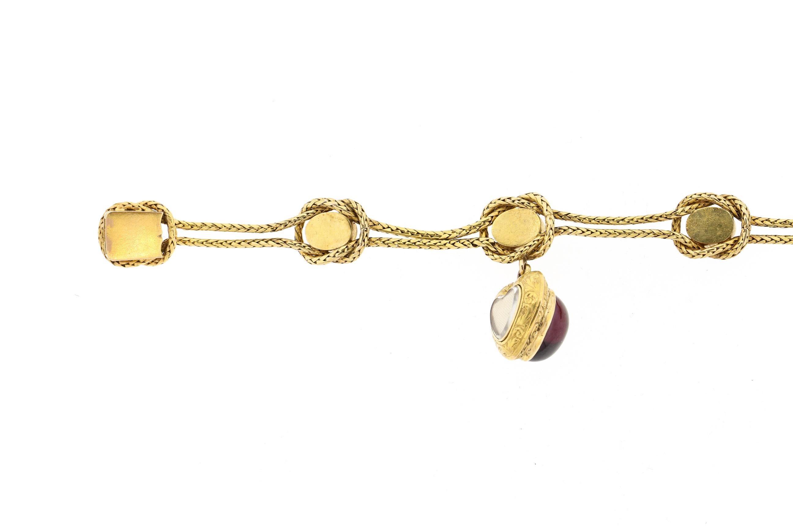 Antique Victorian 18 Karat Gold Carbuncle Garnet Heart Bracelet 4
