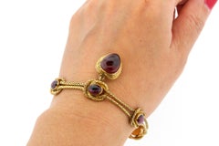 Antique Victorian 18 Karat Gold Carbuncle Garnet Heart Bracelet