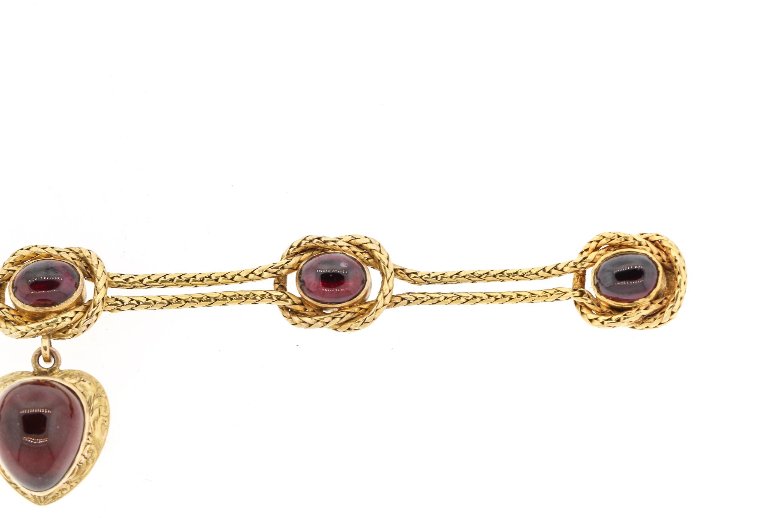 Antique Victorian 18 Karat Gold Carbuncle Garnet Heart Bracelet 1