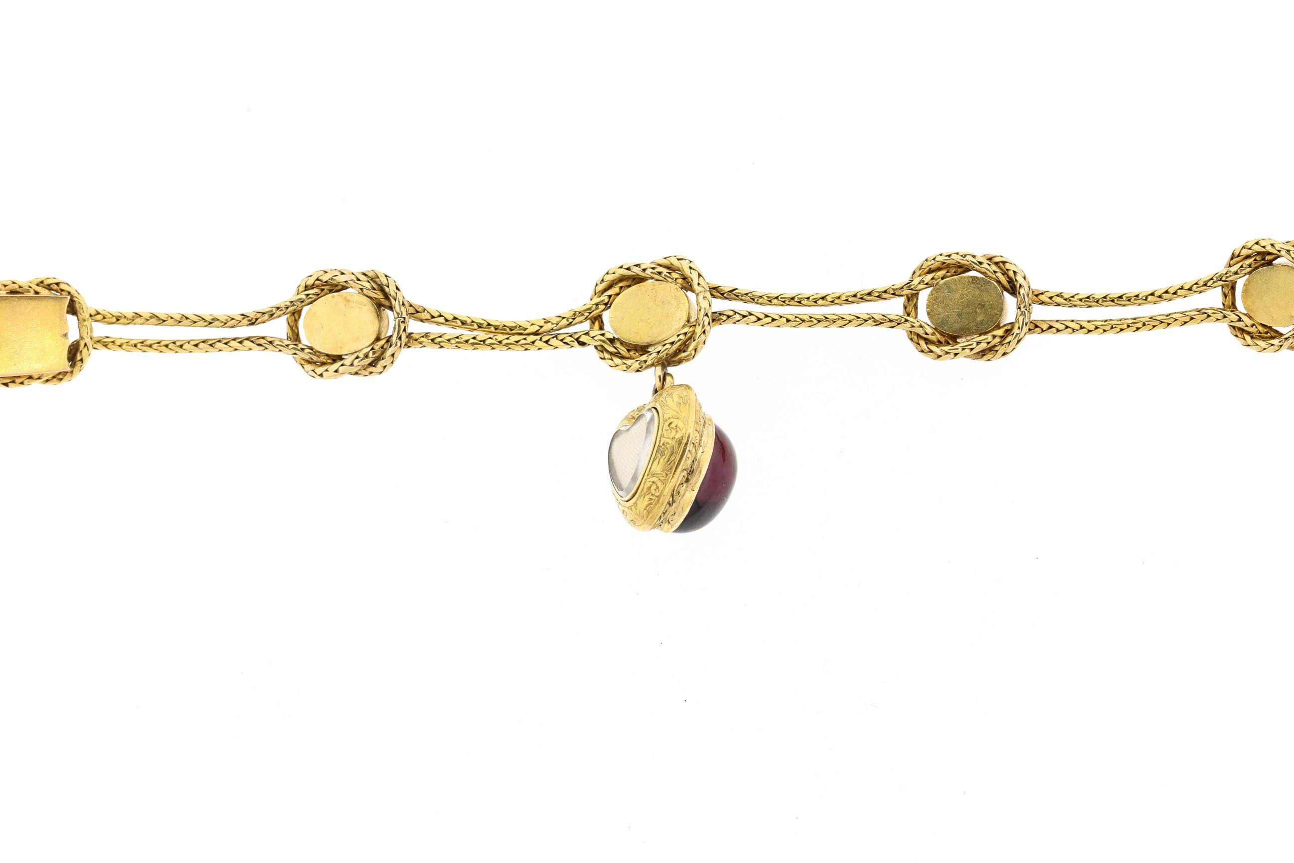 Antique Victorian 18 Karat Gold Carbuncle Garnet Heart Bracelet 2