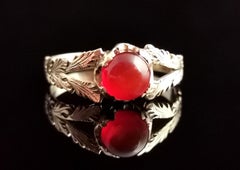 Antique Victorian 18k Gold Carnelian Solitaire Ring, Engraved