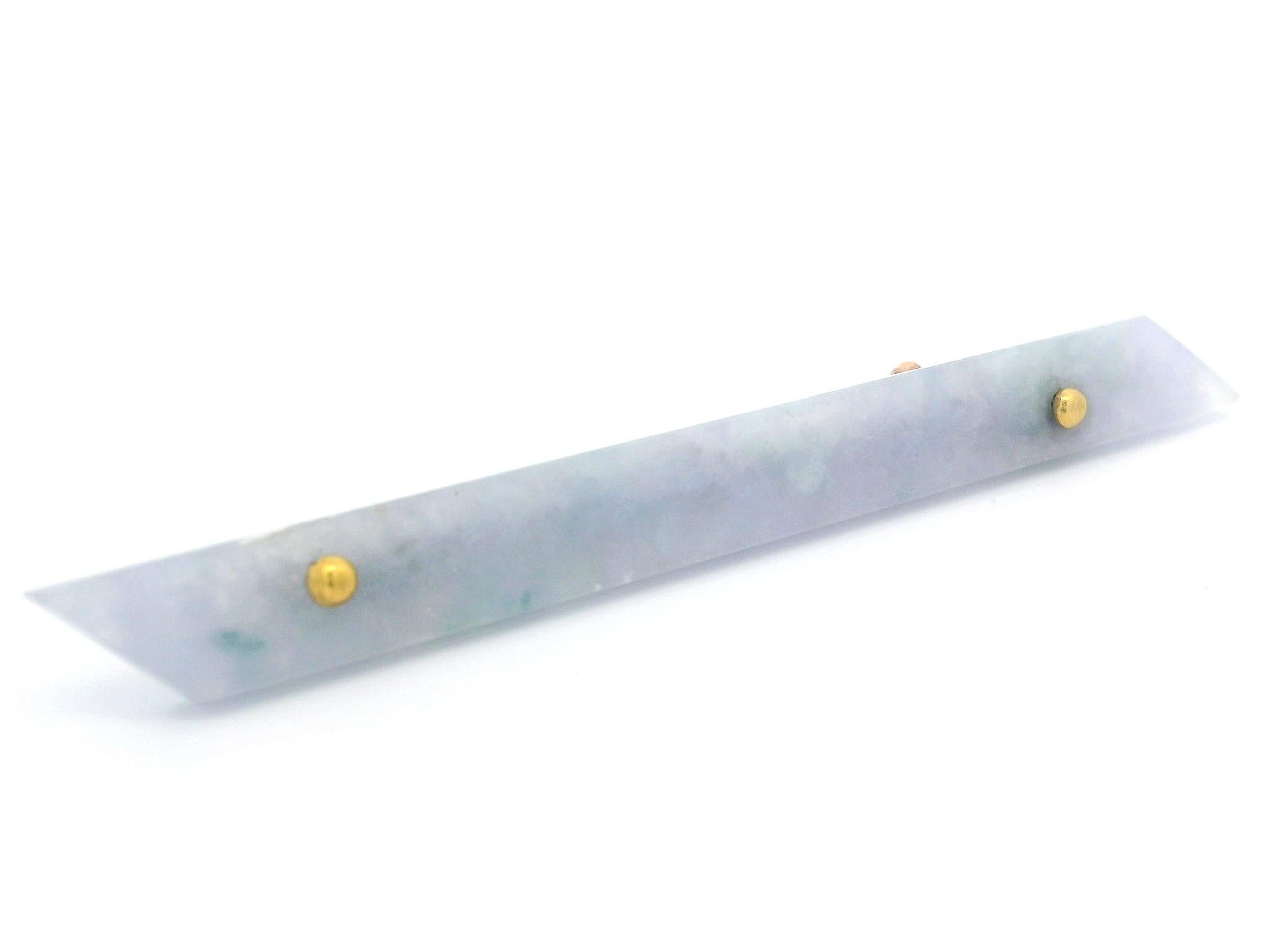 Antique Victorian 18k Gold Custom Cut Marbled Lavender Jade Long Bar Pin Brooch In Good Condition For Sale In Montclair, NJ