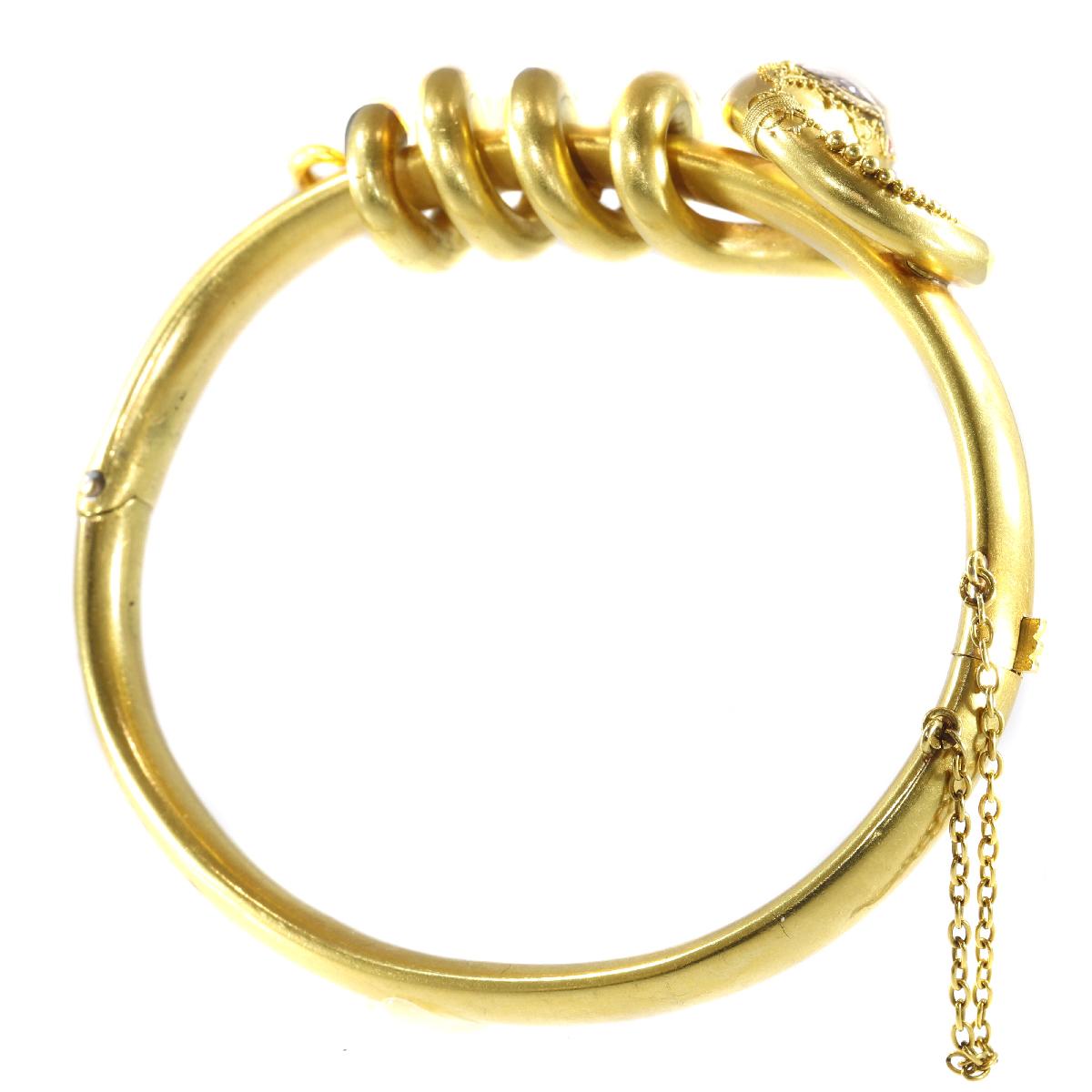 Antique Victorian 18K Gold Diamond Bracelet Snake Coiled Around its own Body For Sale 5