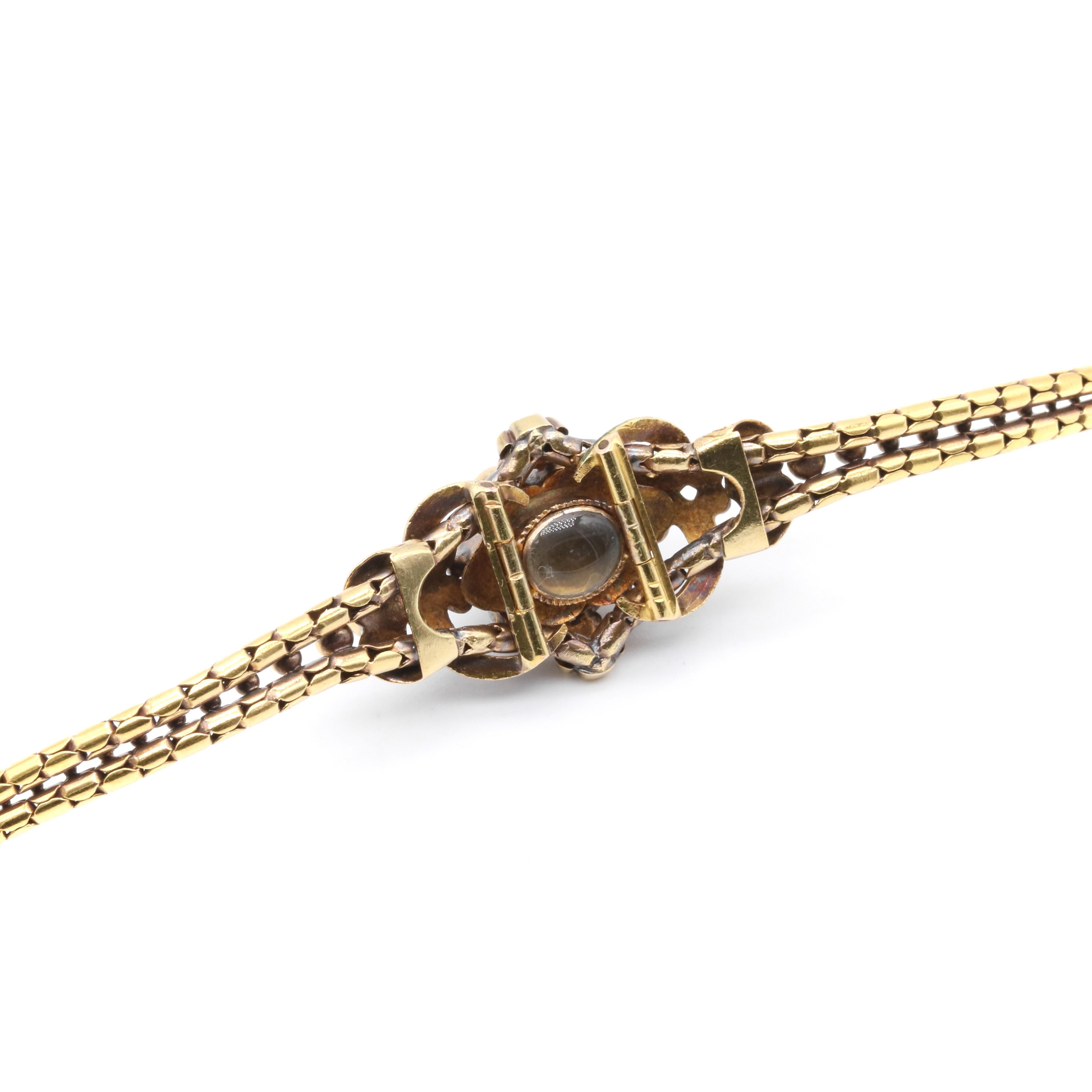 Antique Victorian 18K Gold Diamond, Pearl & Blue Enamel Engraved Bracelet For Sale 4