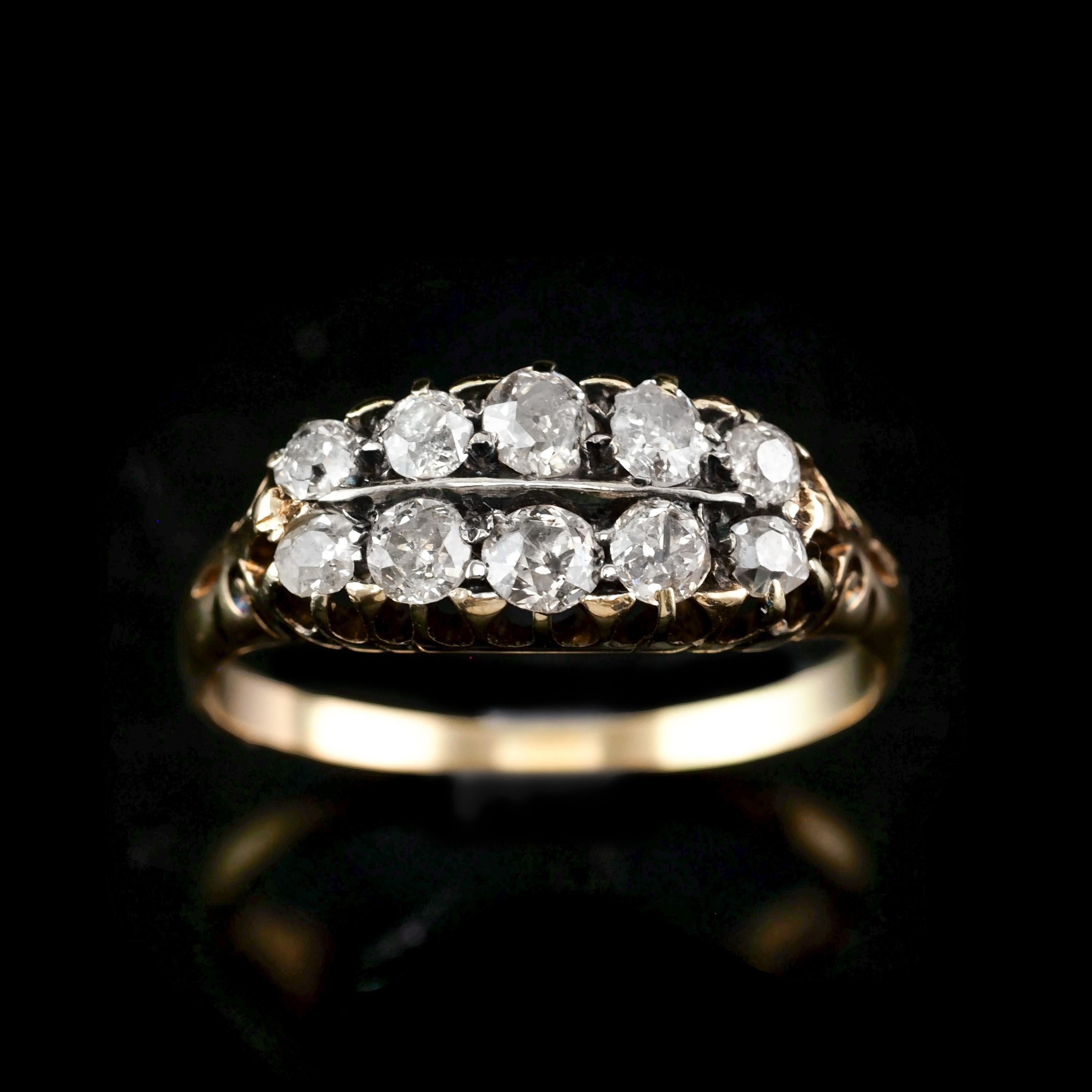 Antique Victorian 18K Gold Diamond Ring Old Cut - Boat Shaped c.1890 For Sale 6