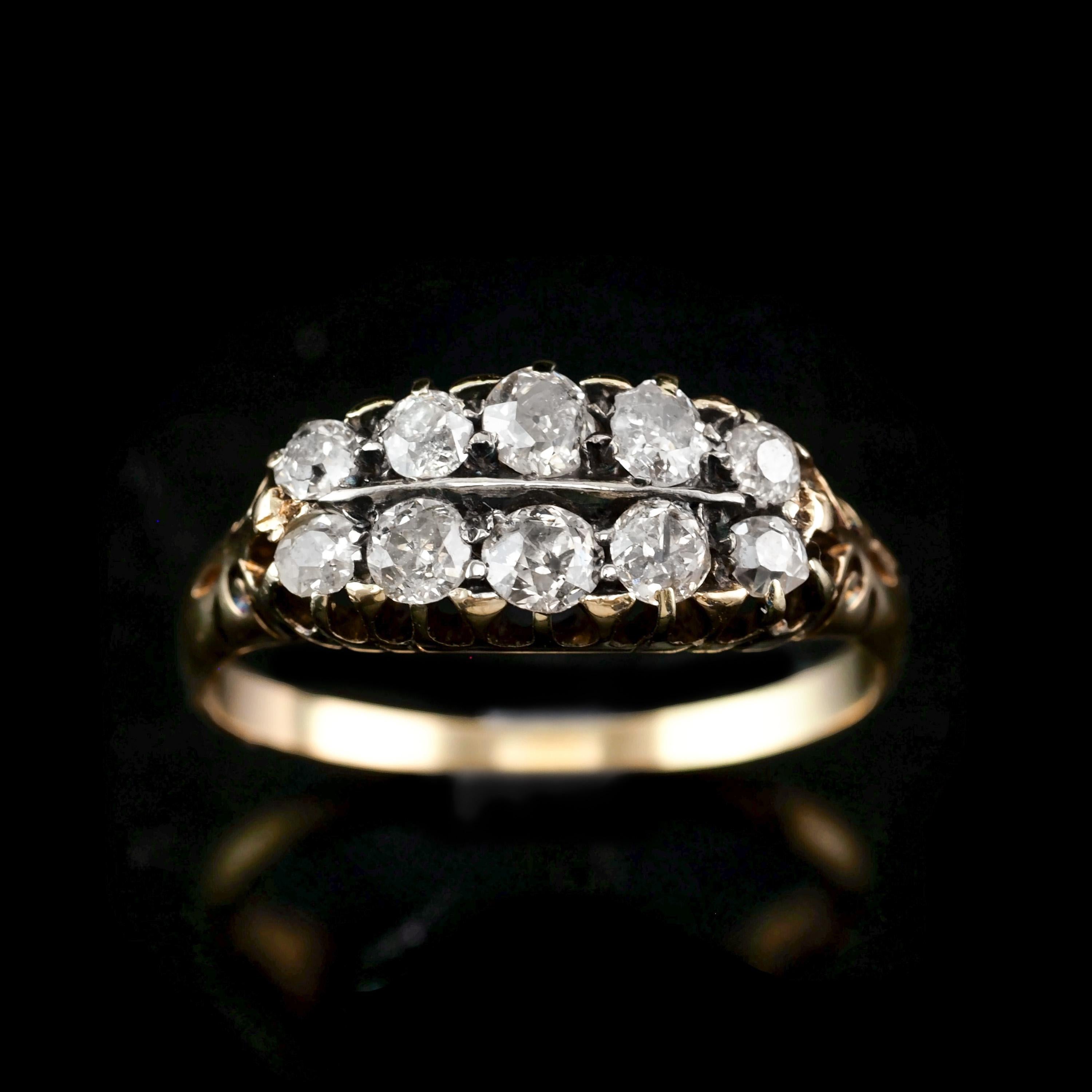 Antique Victorian 18K Gold Diamond Ring Old Cut - Boat Shaped c.1890 5