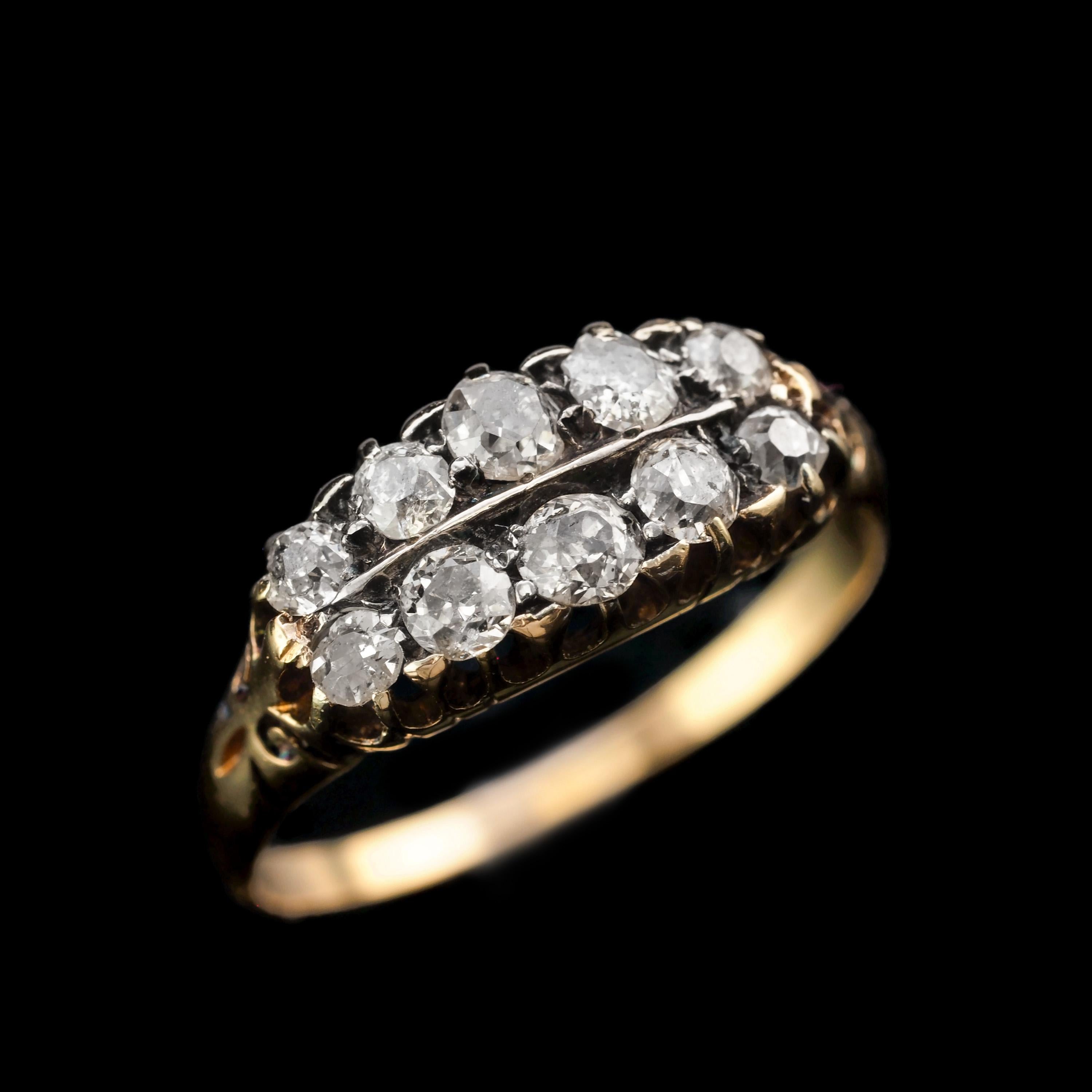 Antique Victorian 18K Gold Diamond Ring Old Cut - Boat Shaped c.1890 For Sale 8