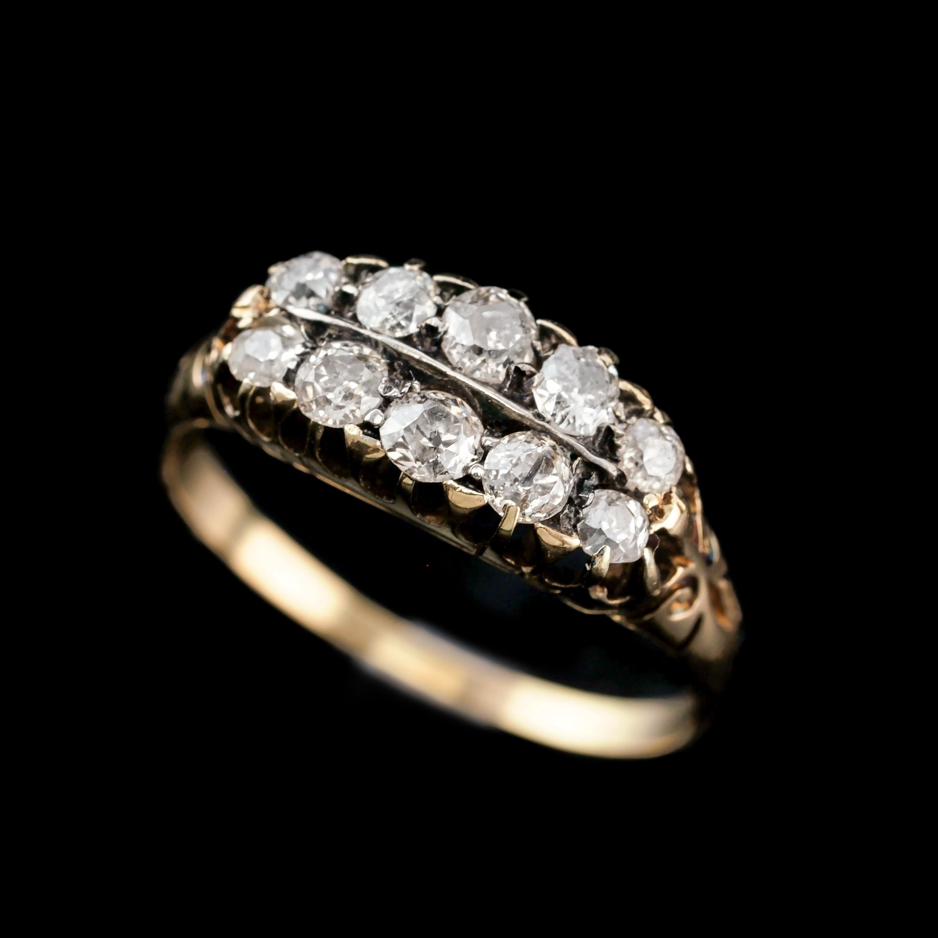 Antique Victorian 18K Gold Diamond Ring Old Cut - Boat Shaped c.1890 For Sale 10