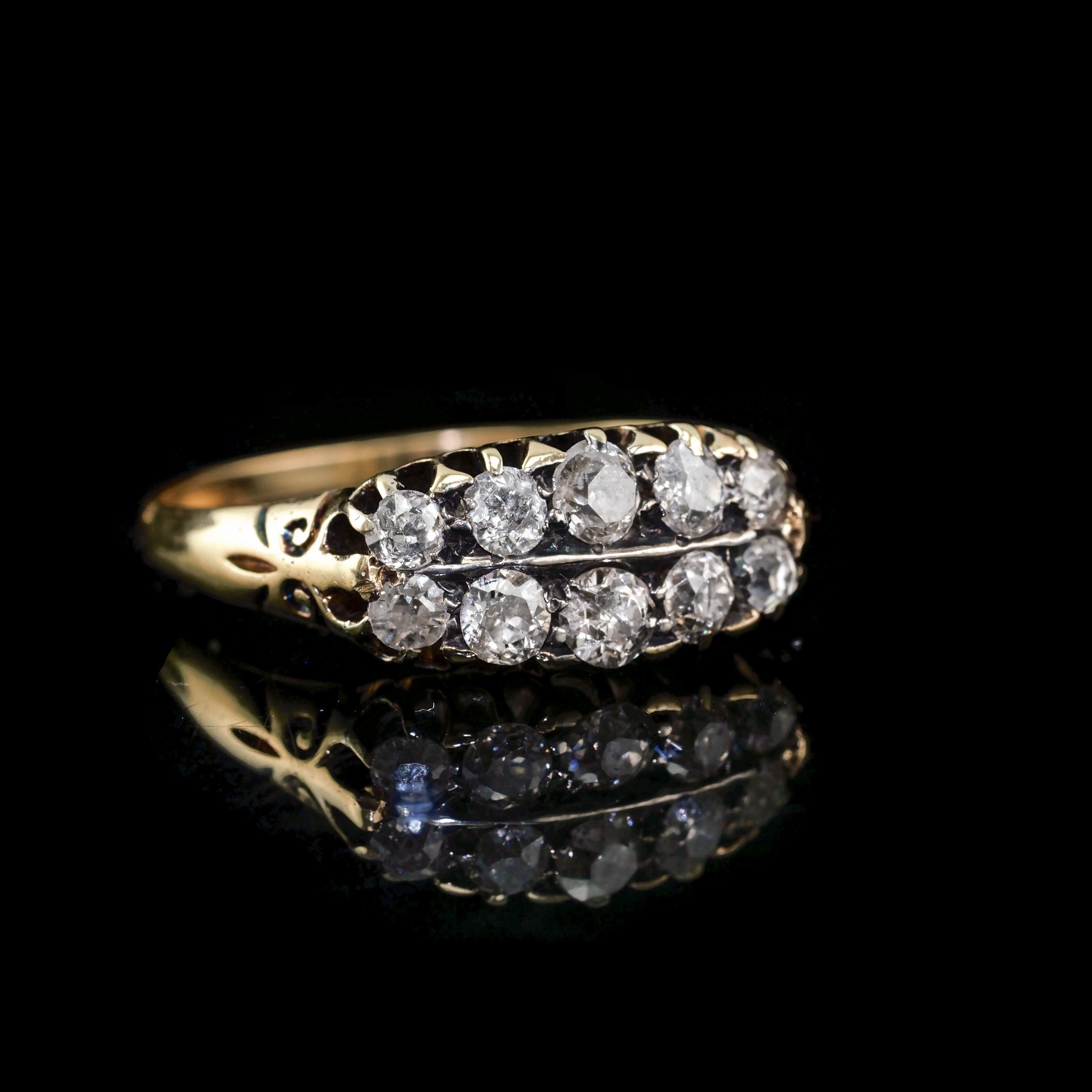 Antique Victorian 18K Gold Diamond Ring Old Cut - Boat Shaped c.1890 For Sale 12