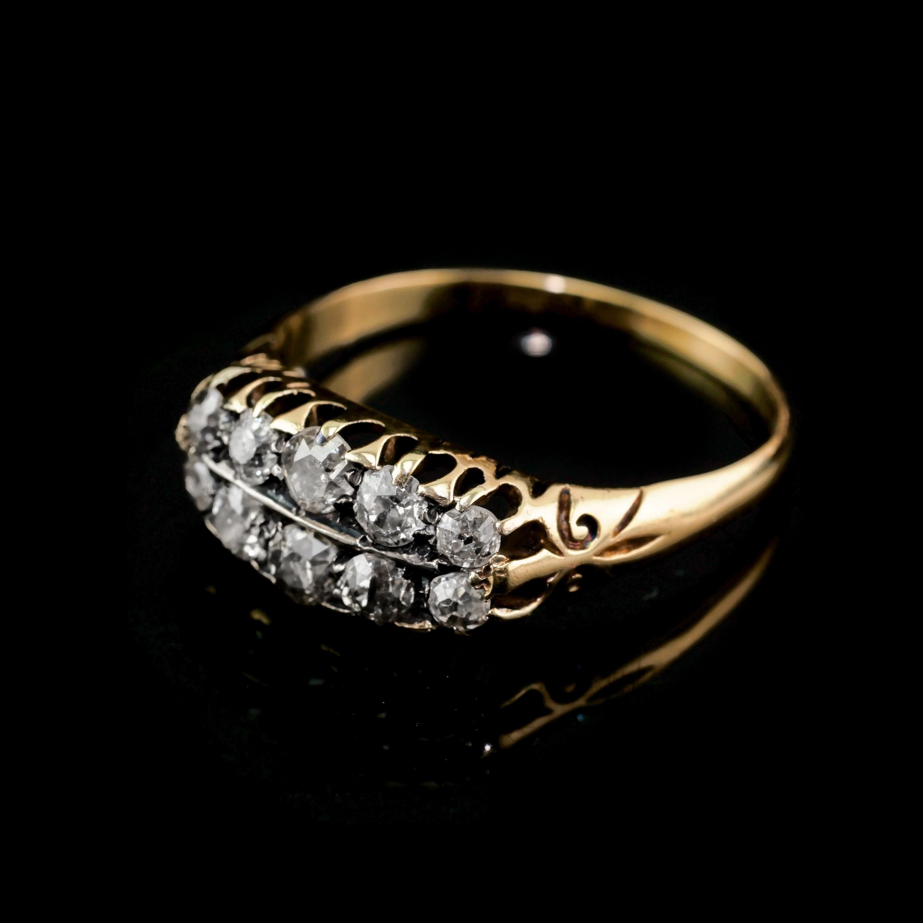 Antique Victorian 18K Gold Diamond Ring Old Cut - Boat Shaped c.1890 For Sale 13
