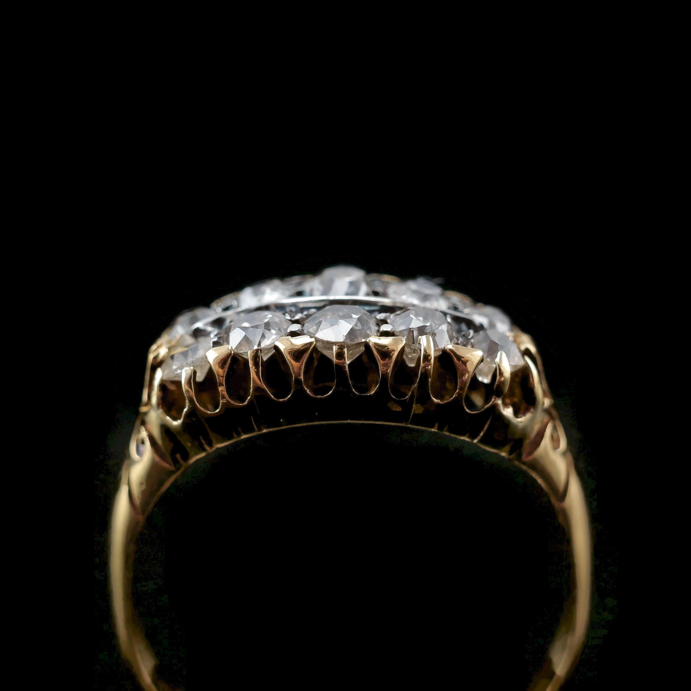 Antique Victorian 18K Gold Diamond Ring Old Cut Two Row Boat-Shaped, c.1890 For Sale 3