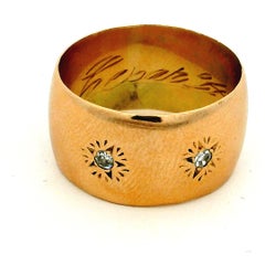 Antique Victorian 18K Gold Double Diamond Star-Set Gypsy Cigar Band Ring