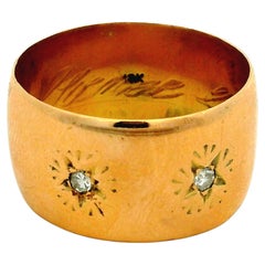 Antique Victorian 18K Gold Double Diamond Star-Set Gypsy Cigar Band Ring