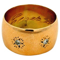 Antique Victorian 18K Gold Double Diamond Star-Set Gypsy Cigar Band Ring