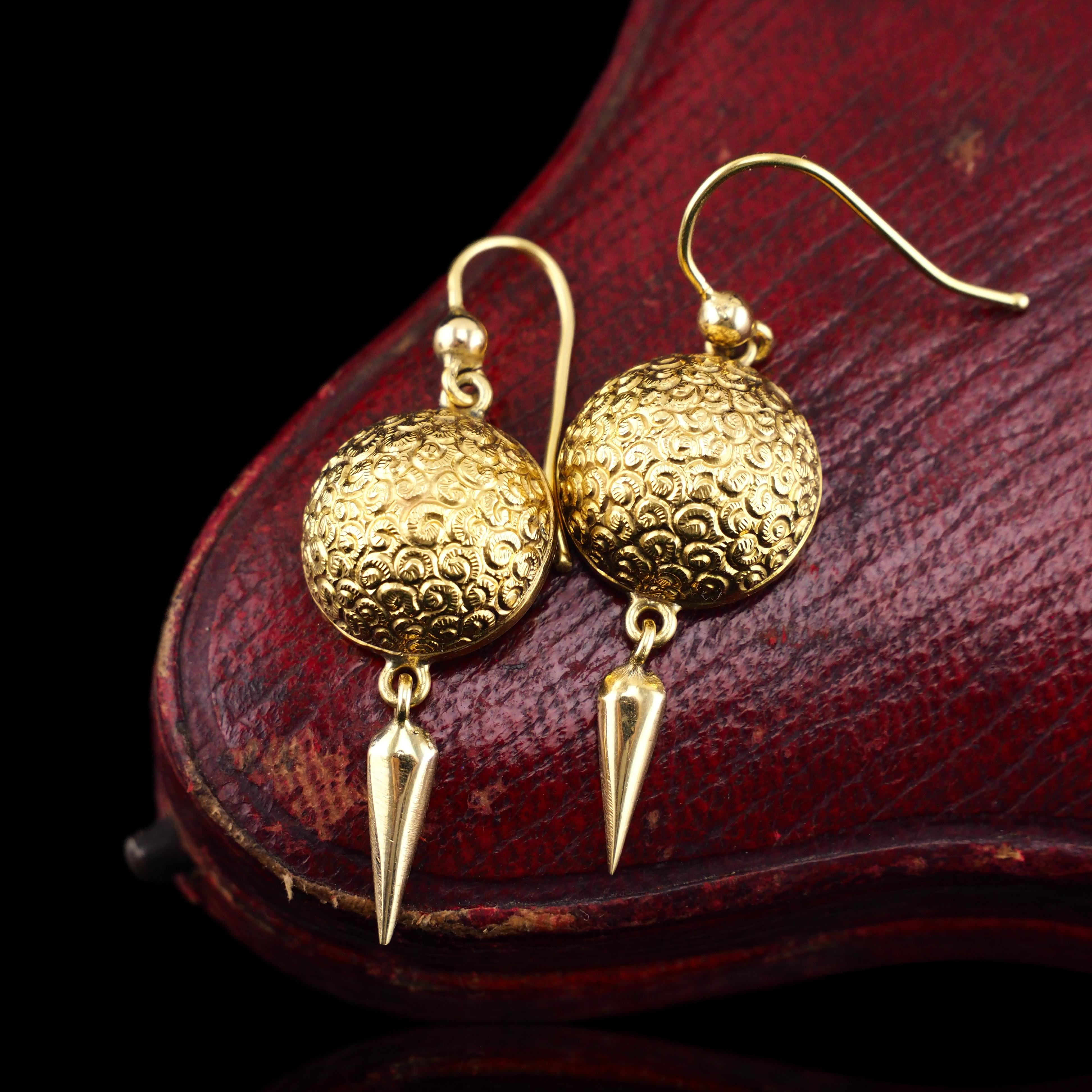 Etruscan Revival Antique Victorian 18K Gold Earrings Etruscan Style - c.1880