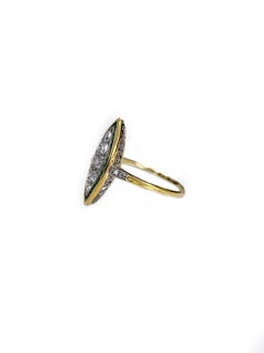 Antique Victorian 18K Gold Emerald Old Cut Diamond Navette Ring