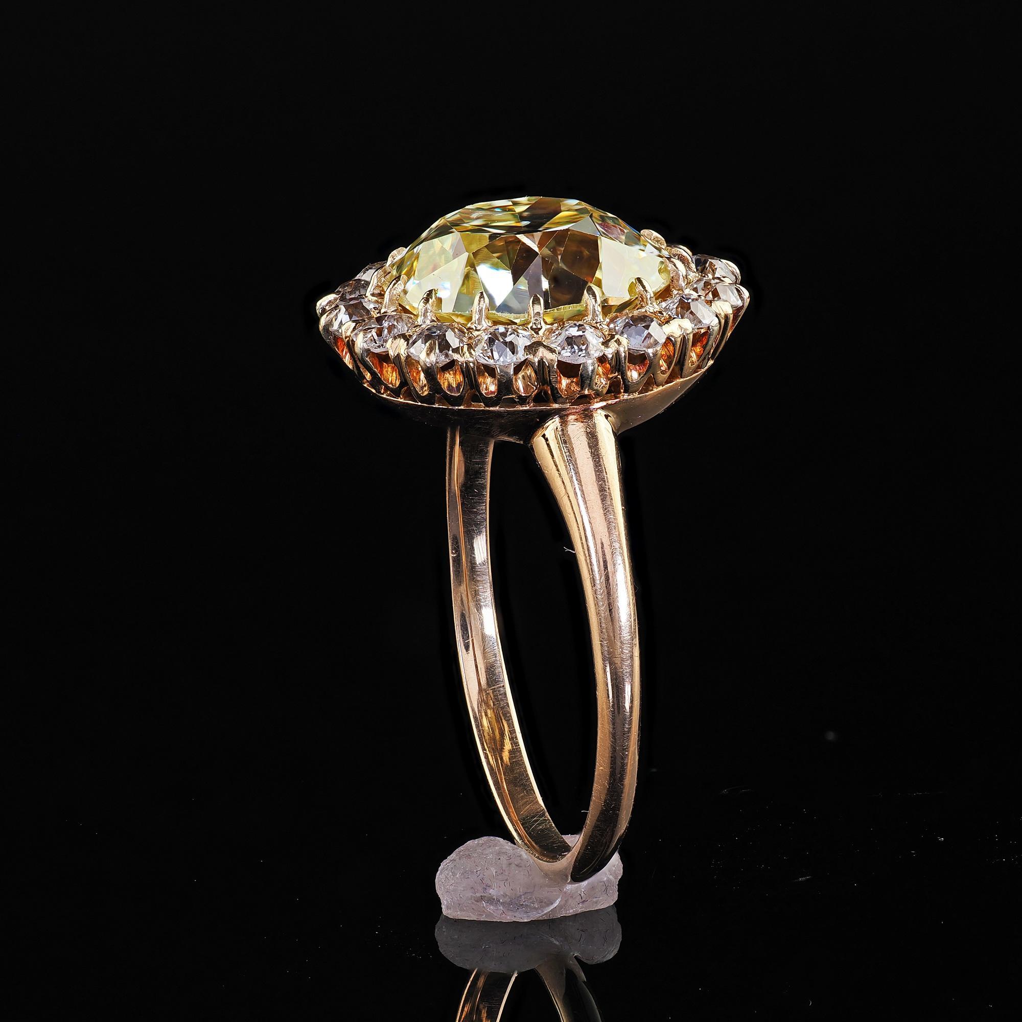 Bague de fiançailles victorienne ancienne en or 18K Fancy Yellow Old Mine Diamond - GIA en vente 4