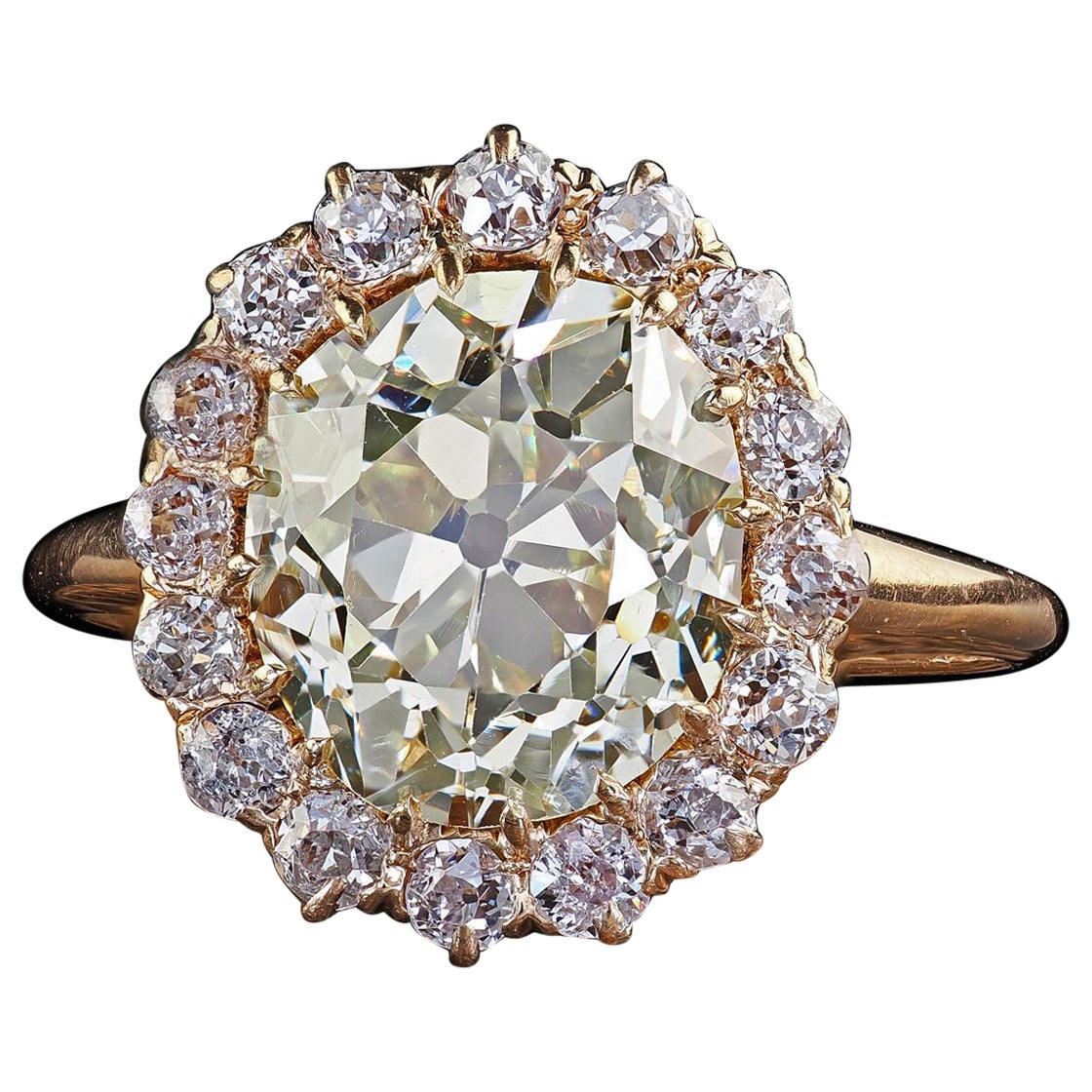 Bague de fiançailles victorienne ancienne en or 18K Fancy Yellow Old Mine Diamond - GIA