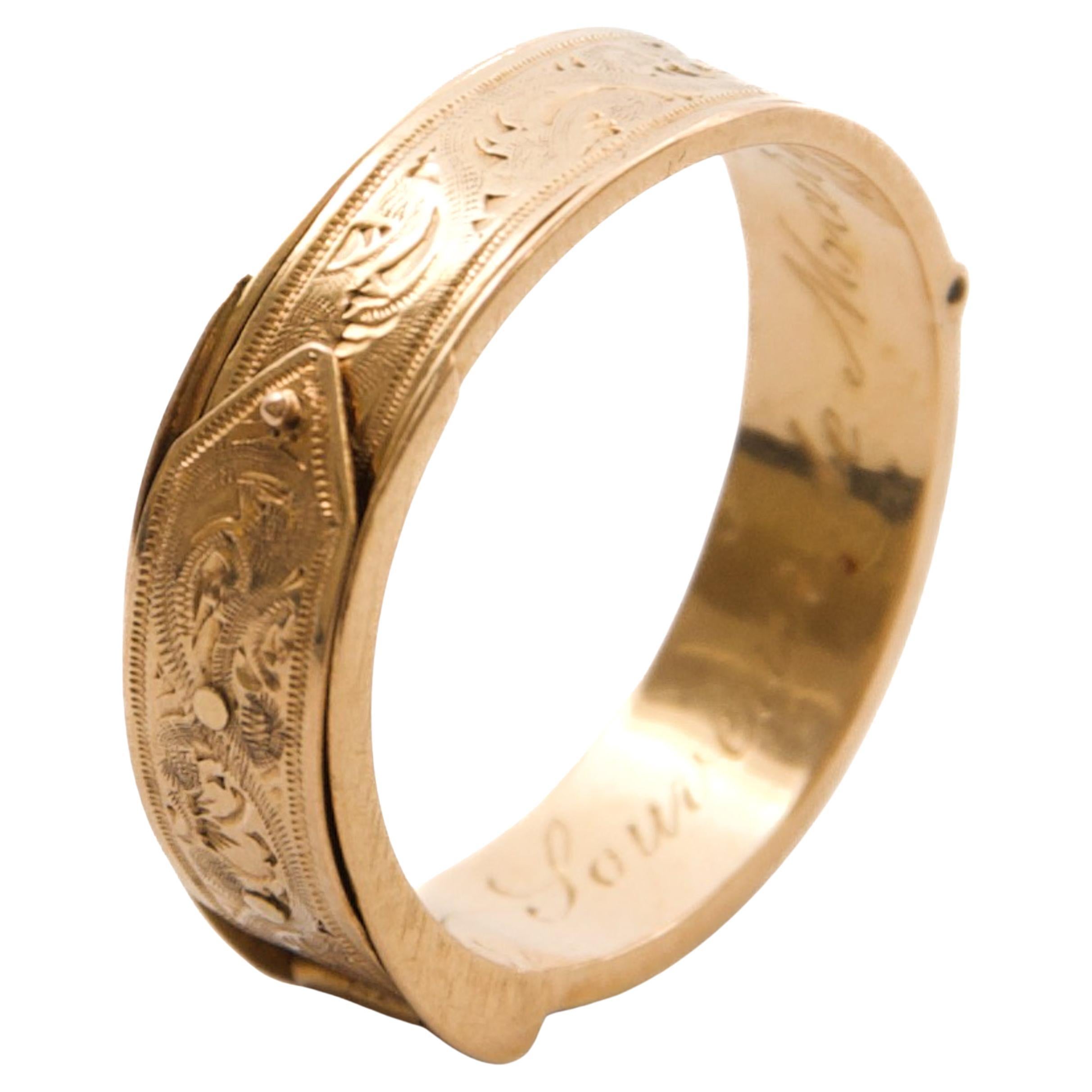 Ancienne bague victorienne en or 18 carats à gravure florale, 1860-1880