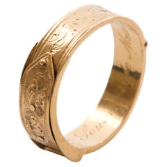 Antique Victorian 18K Gold Floral Engraving Band Ring, 1860–1880
