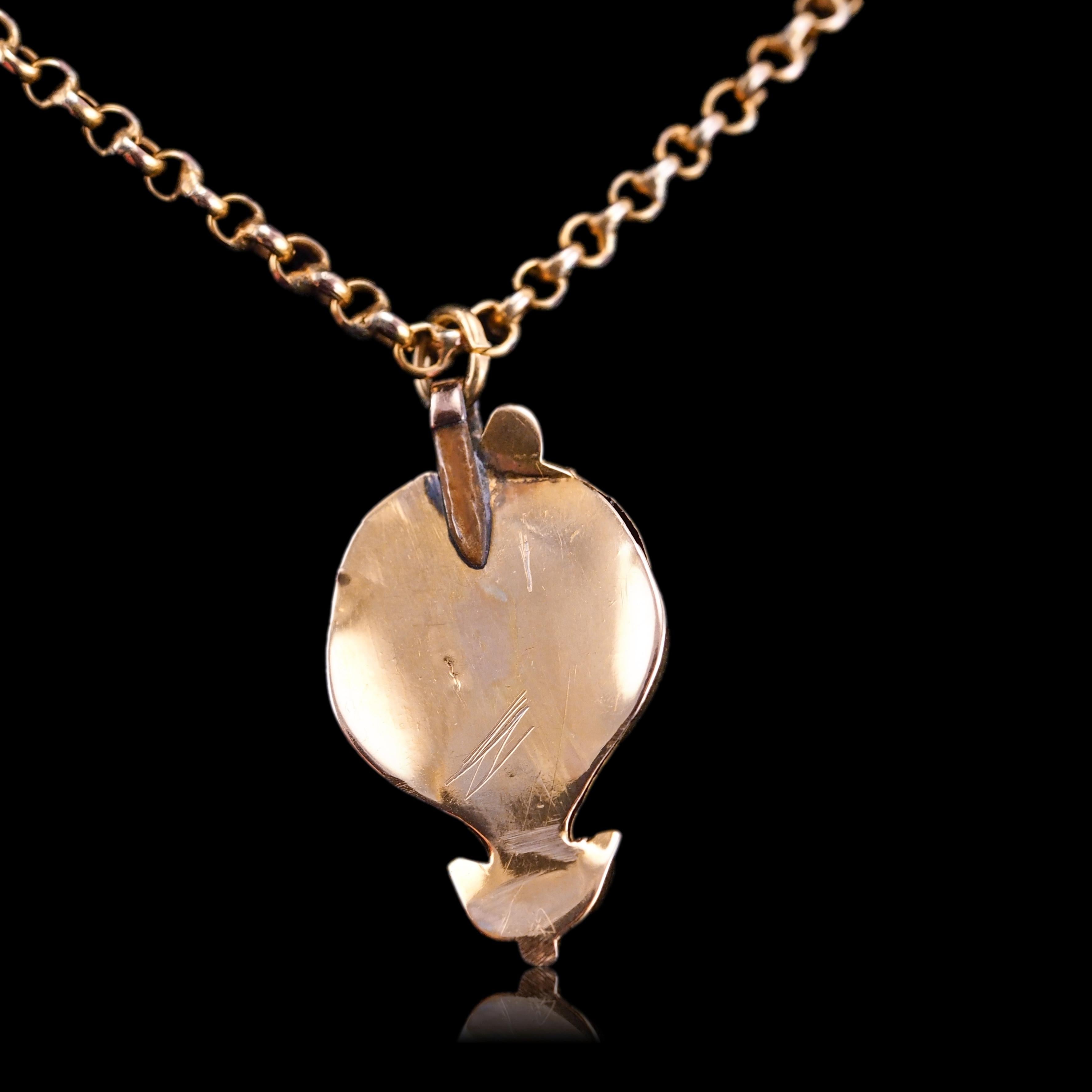 Antike viktorianische Halskette mit Anhänger aus 18 Karat Gold mit Granat-Cabochon-Anhänger - um 1840 2