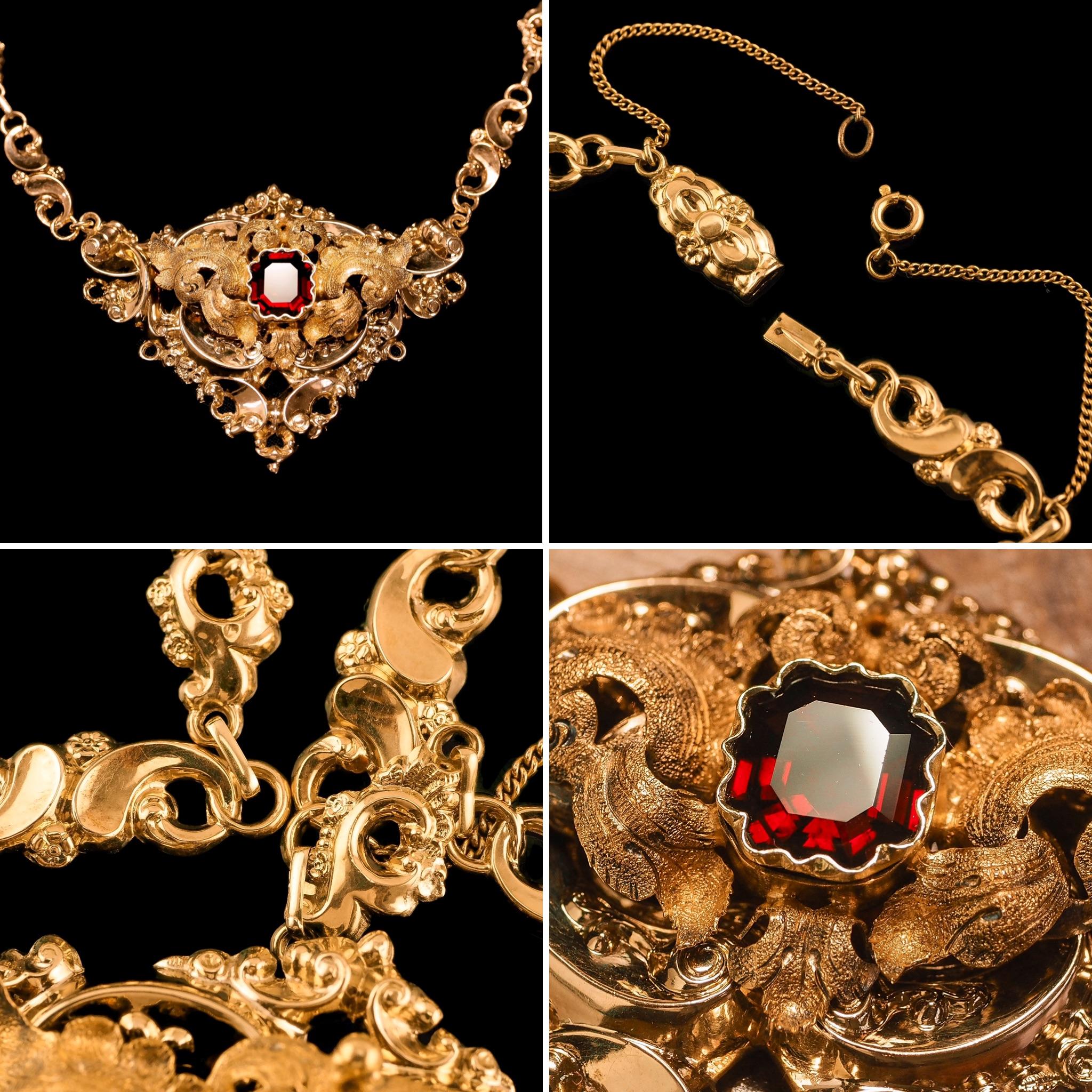 Antike viktorianische 18 Karat Gold Granat-Halskette im Barock-Revival-Stil, um 1840 (Neobarock)