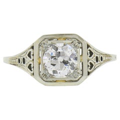 Antique Victorian 18k Gold GIA Circular Diamond Squared Basket Engagement Ring