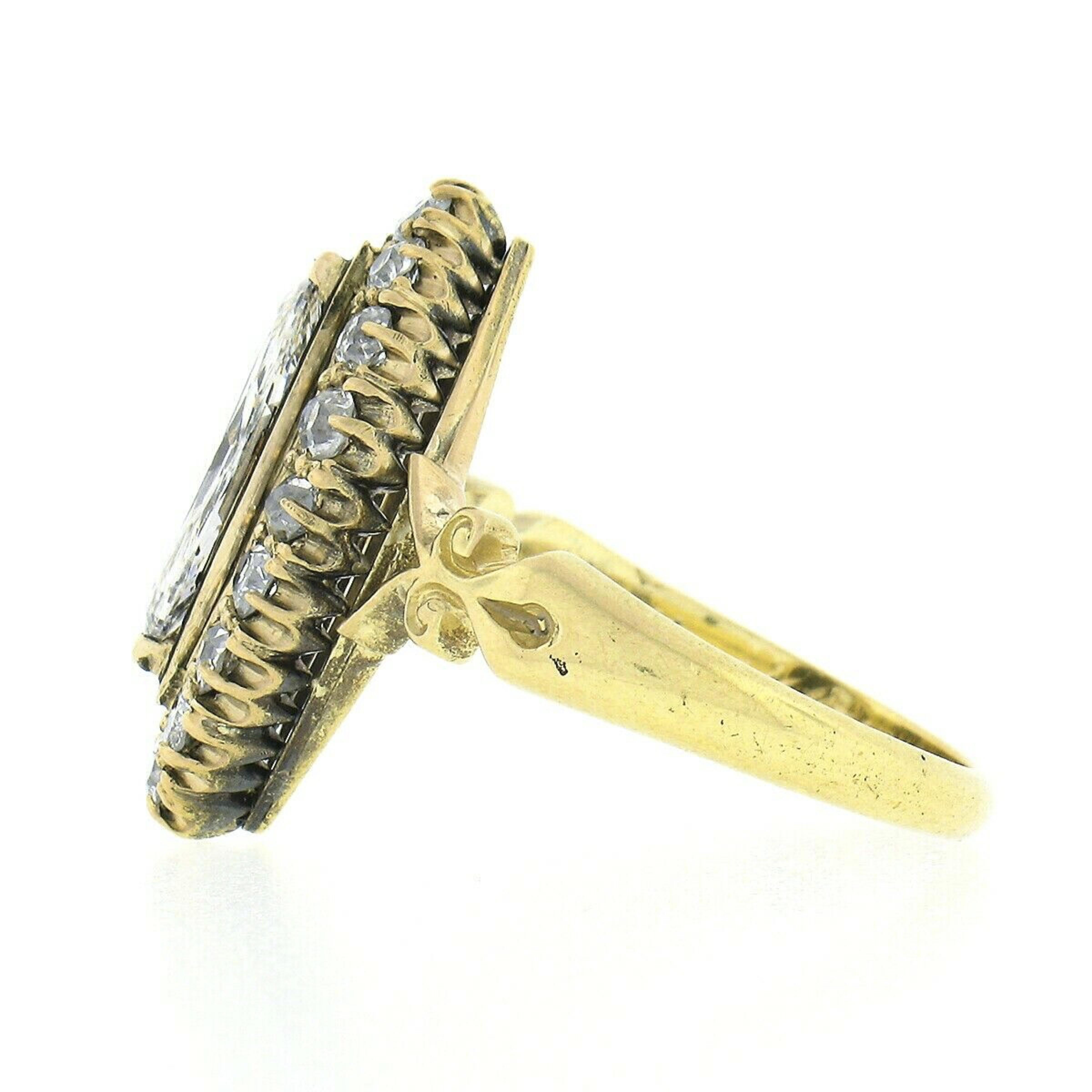 Antique Victorian 18k Gold GIA Marquise Diamond Solitaire & Halo Engagement Ring In Good Condition In Montclair, NJ