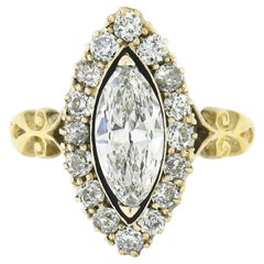 Antique Victorian 18k Gold GIA Marquise Diamond Solitaire 
Halo Engagement Ring