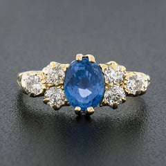 Antique Victorian 18K Gold GIA NO HEAT Burma Sapphire Diamond Cluster Band Ring