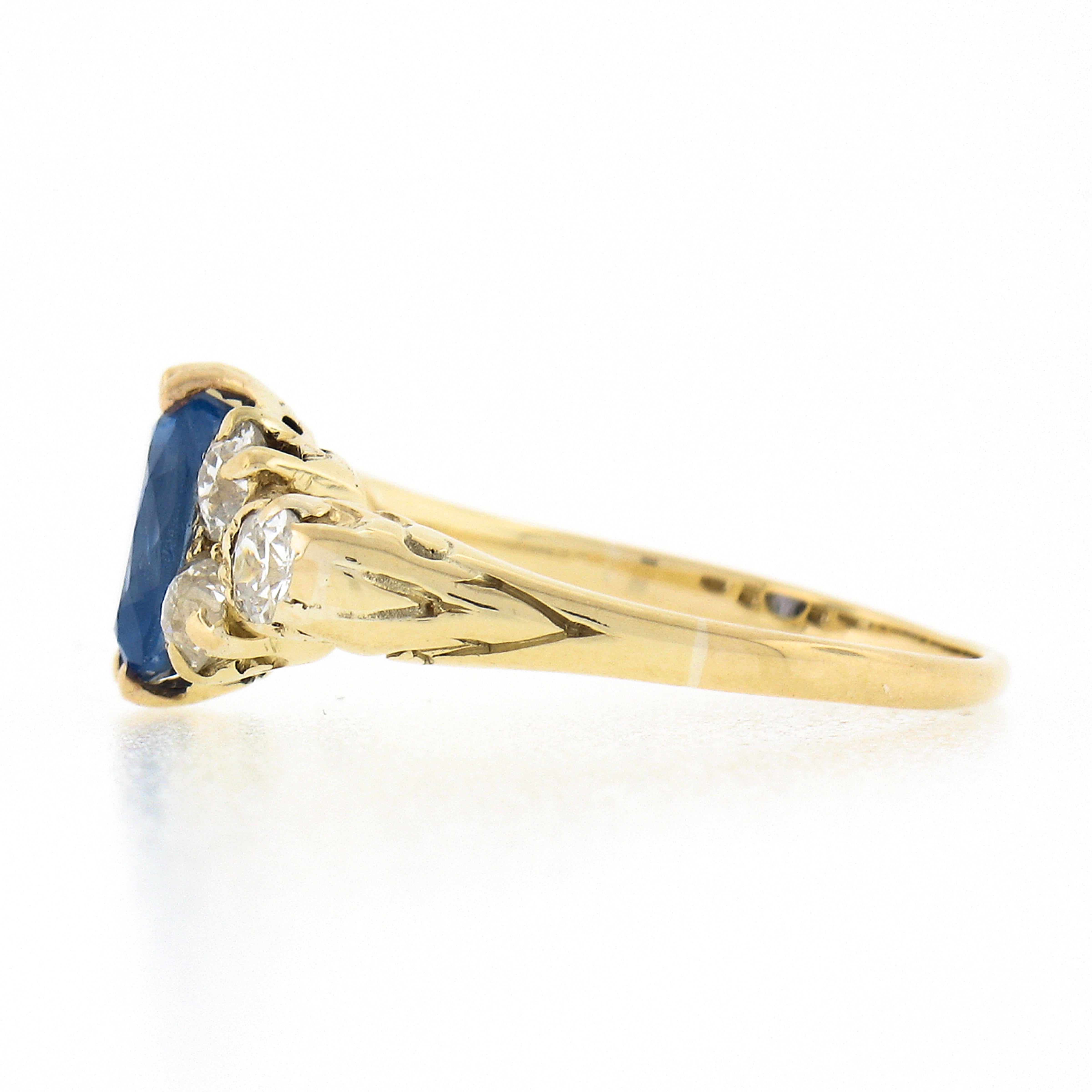 Antique Victorian 18K Gold GIA NO HEAT Burma Sapphire Diamond Cluster Band Ring 1