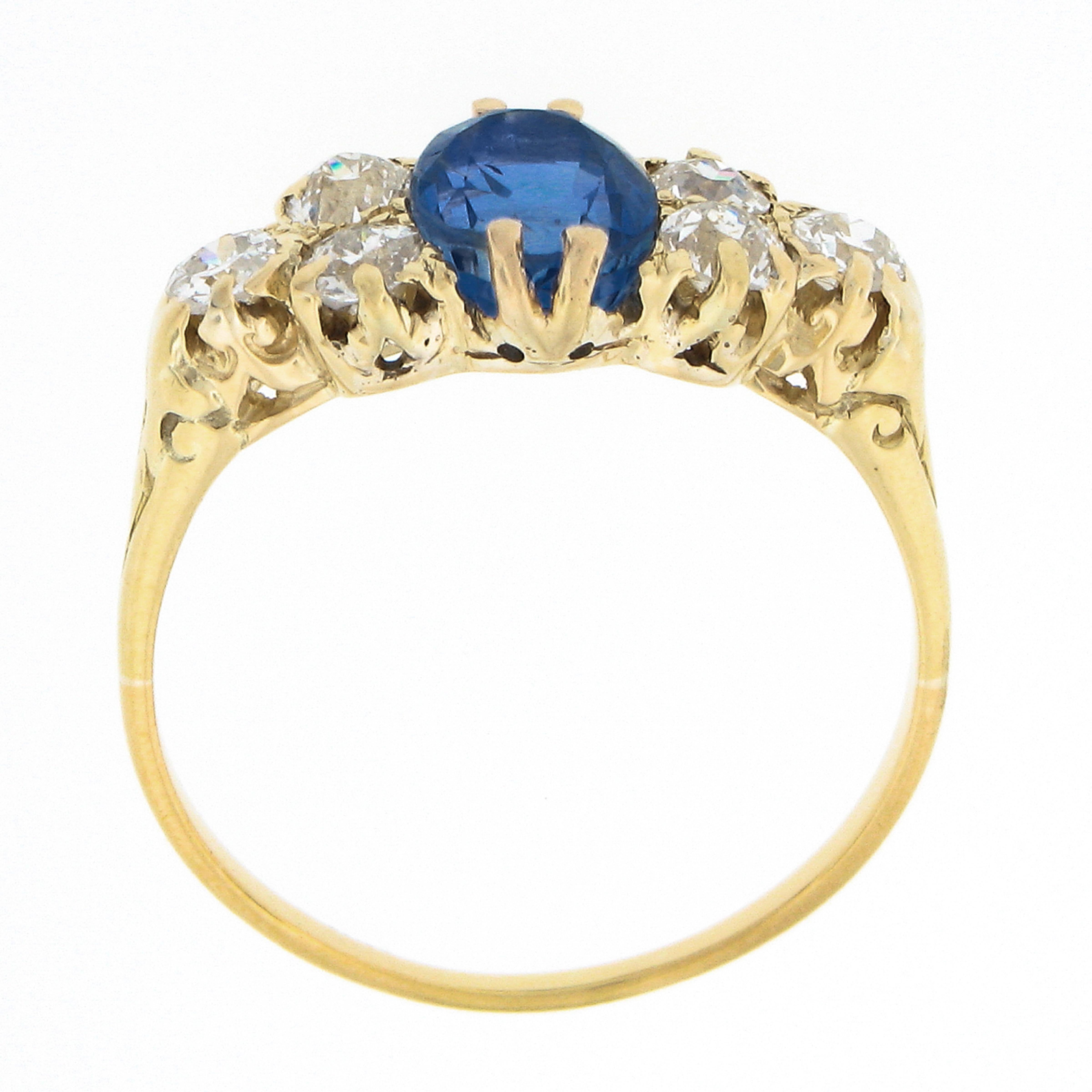 Antique Victorian 18K Gold GIA NO HEAT Burma Sapphire Diamond Cluster Band Ring 3