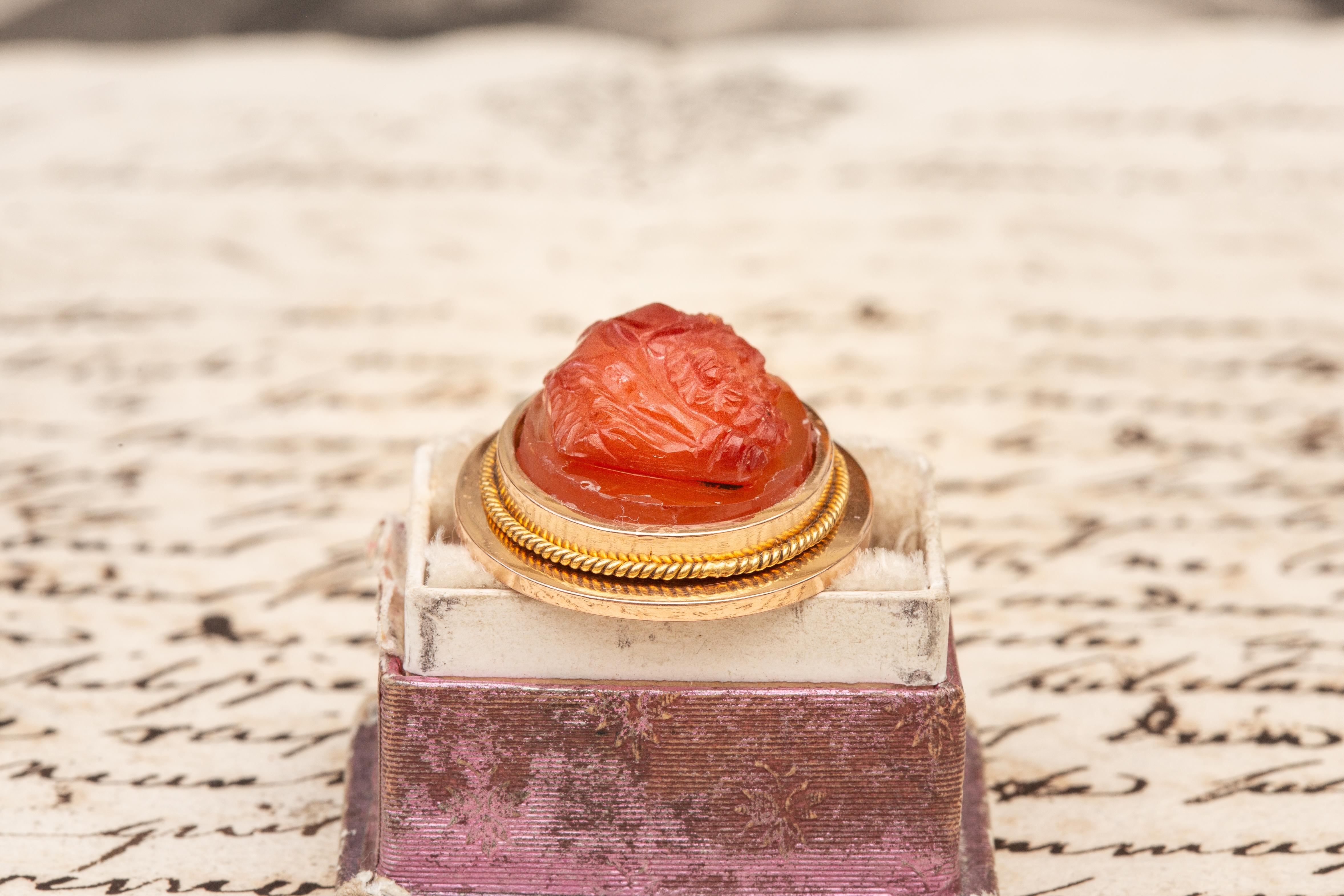 Antique Victorian 18k Gold Hardstone Agate Intaglio Cameo Ring Bust of Hercules 4