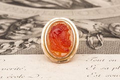 Antique Victorian 18k Gold Hardstone Agate Intaglio Cameo Ring Bust of Hercules