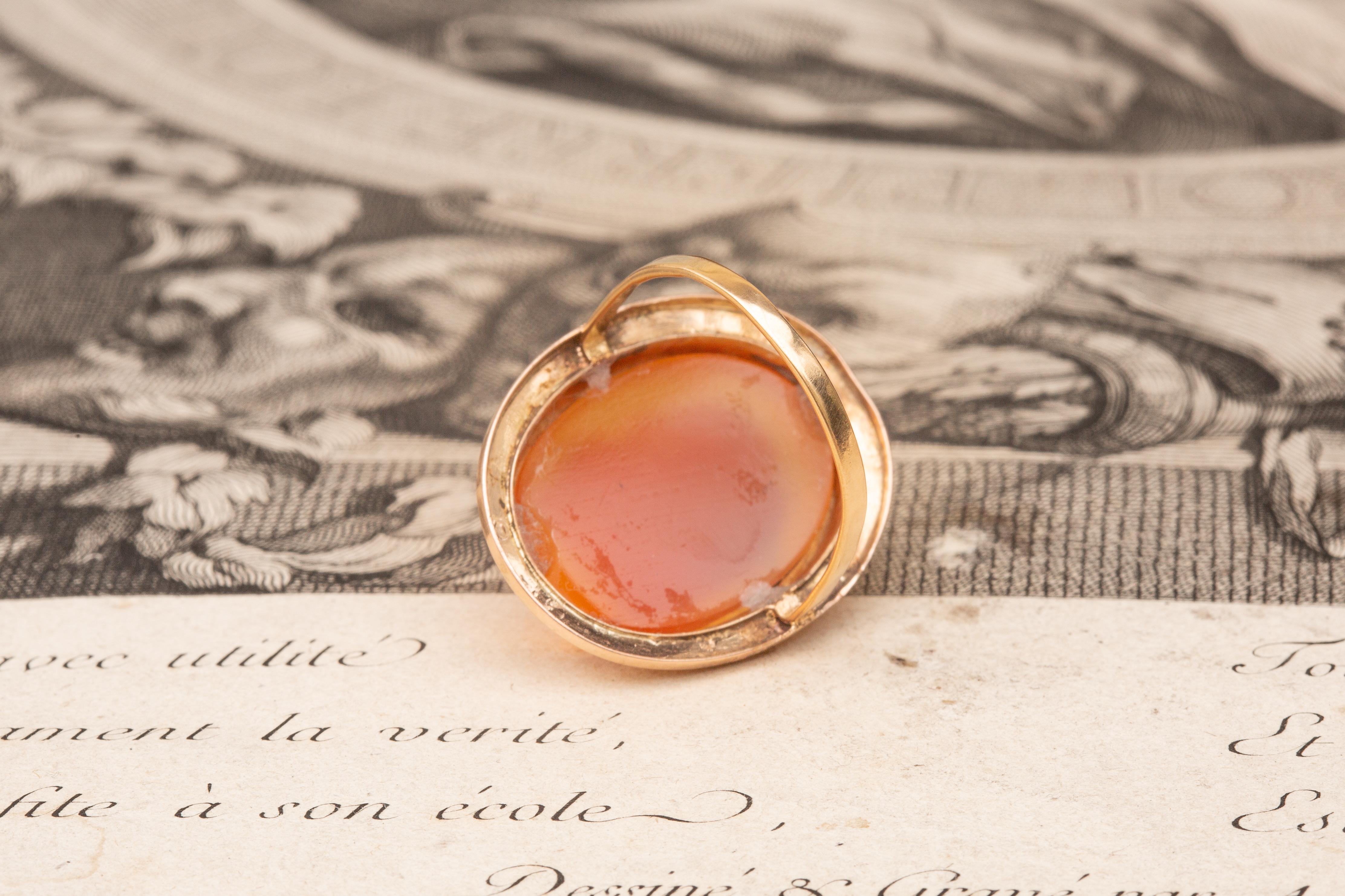 Oval Cut Antique Victorian 18k Gold Hardstone Agate Intaglio Cameo Ring Bust of Hercules