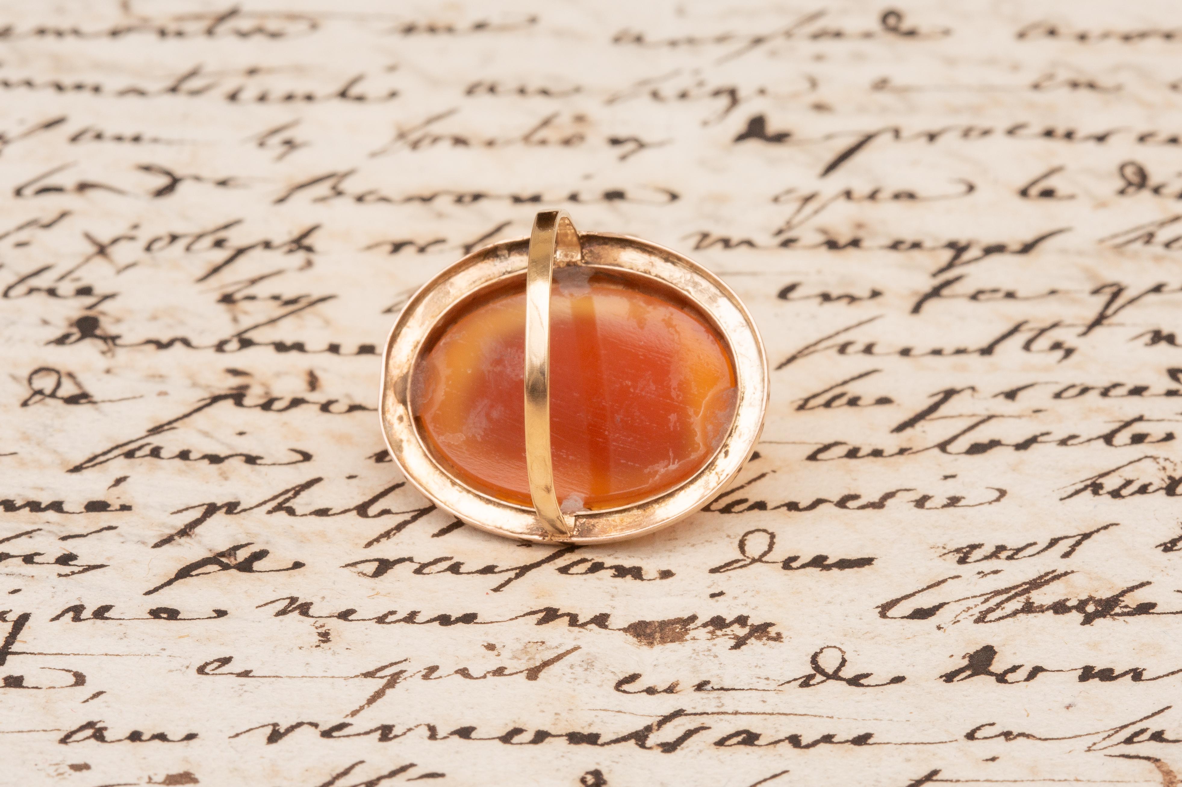 Antique Victorian 18k Gold Hardstone Agate Intaglio Cameo Ring Bust of Hercules 2