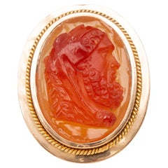 Antique Victorian 18k Gold Hardstone Agate Intaglio Cameo Ring Bust of Hercules 