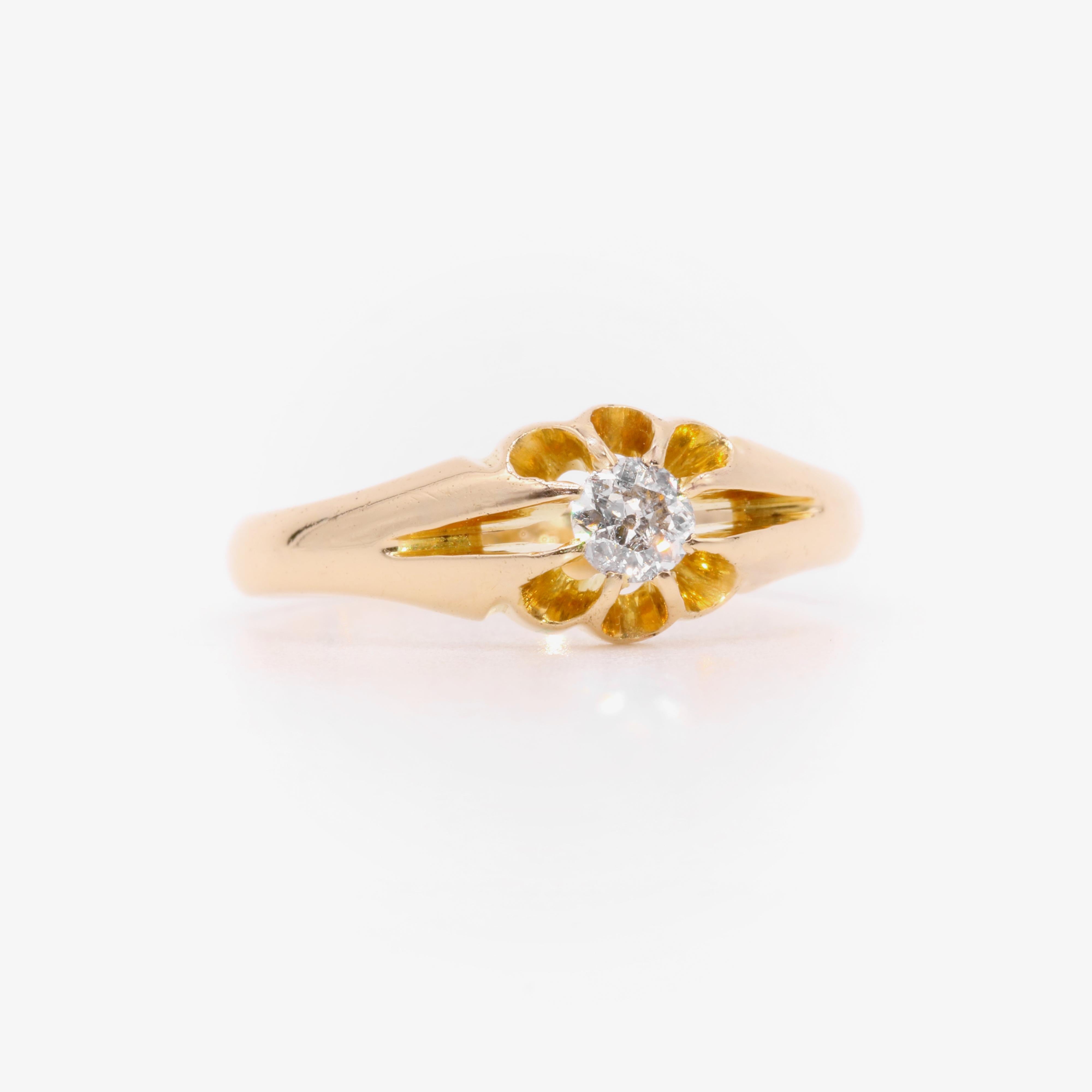 Victorien Bague ceinture solitaire victorienne ancienne en or 18 carats avec diamants taille vieille Europe en vente