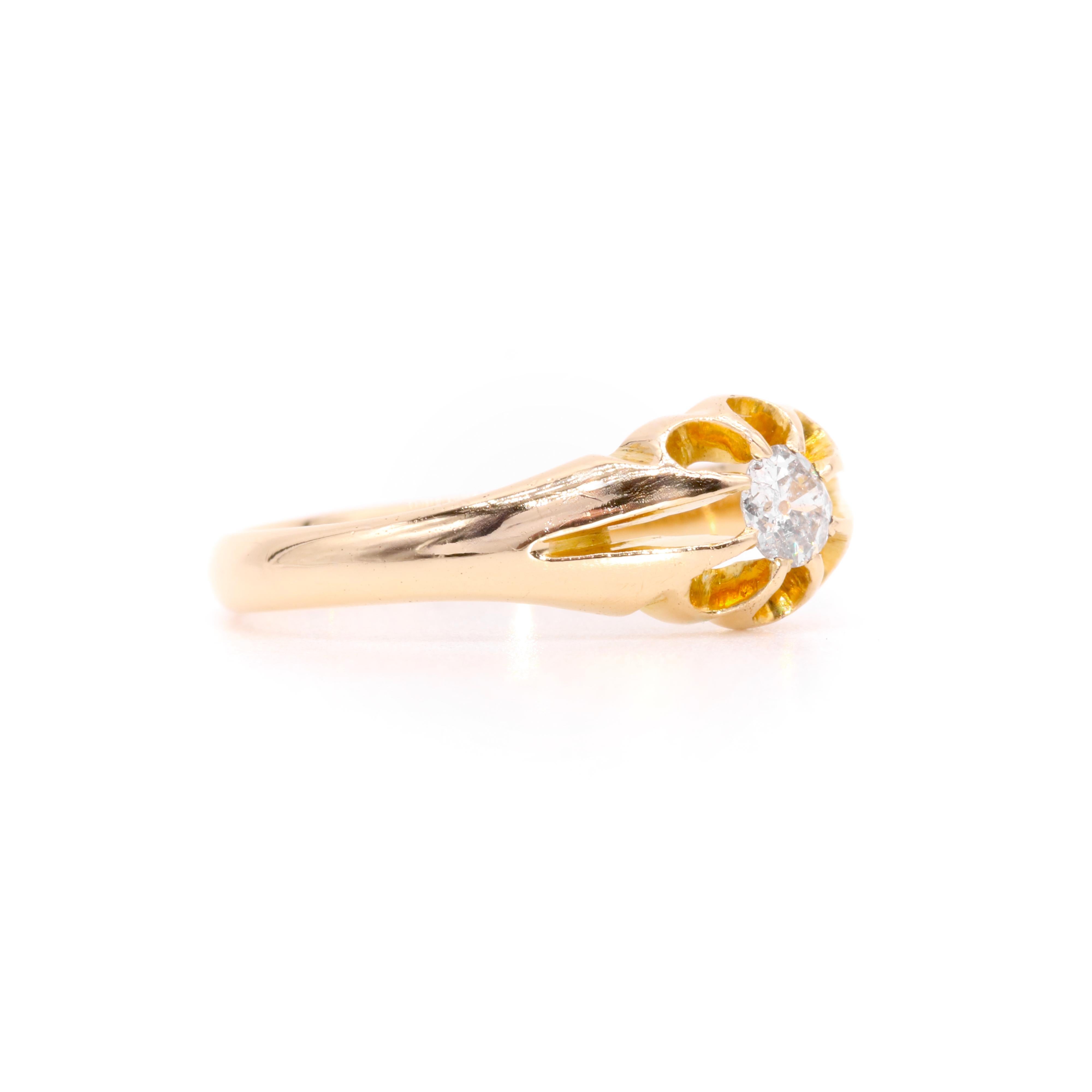 Taille vieille Europe Bague ceinture solitaire victorienne ancienne en or 18 carats avec diamants taille vieille Europe en vente