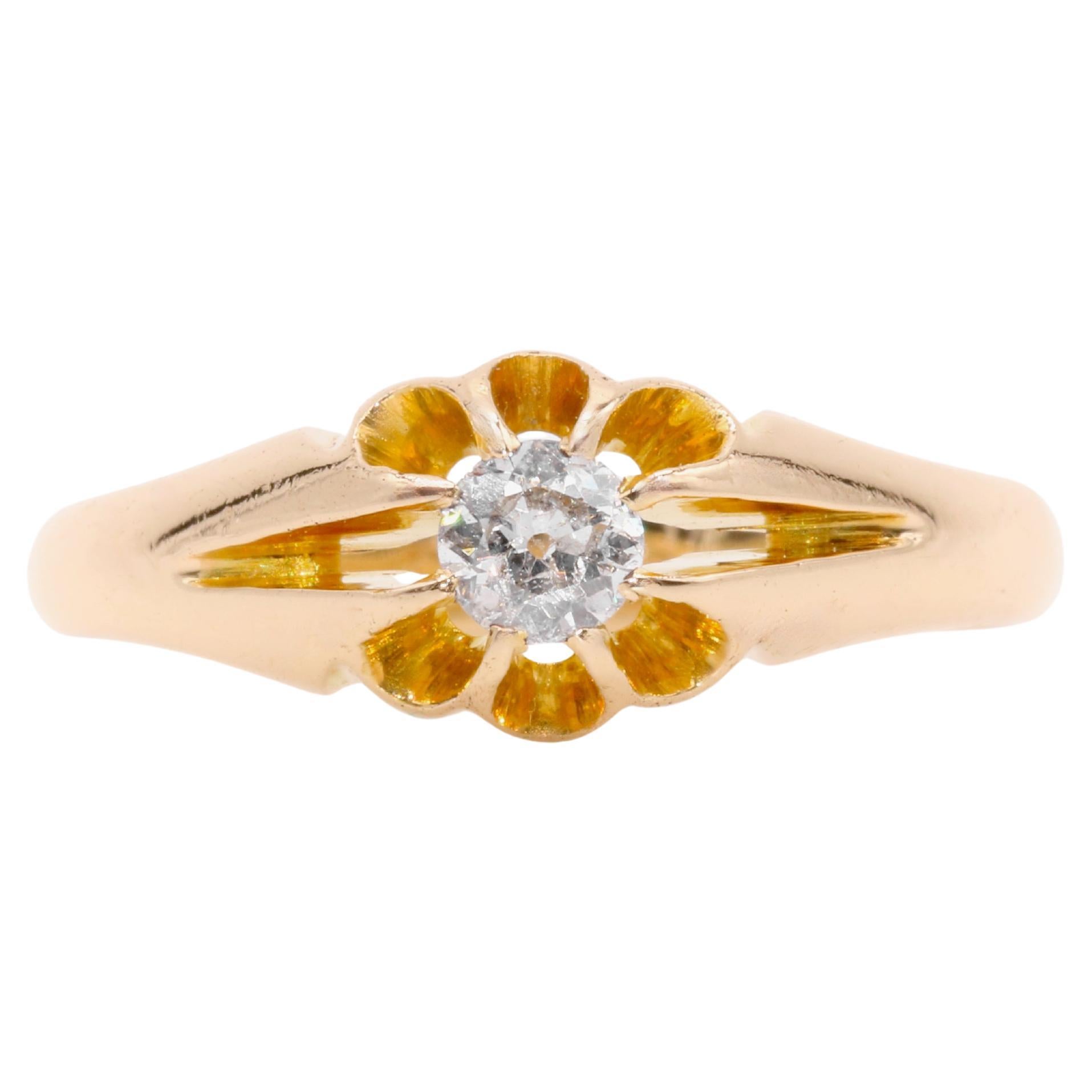 Antique Victorian 18K Gold Old European Cut Diamond Solitaire Belcher Ring