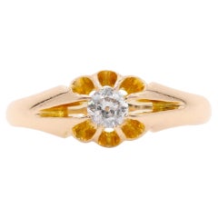 Antique Victorian 18K Gold Old European Cut Diamond Solitaire Belcher Ring