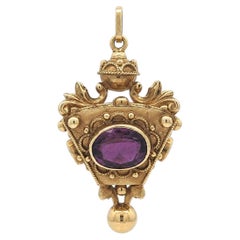 Antique Victorian 18k Gold Oval & Round Amethyst Detailed Lantern Fob Pendant