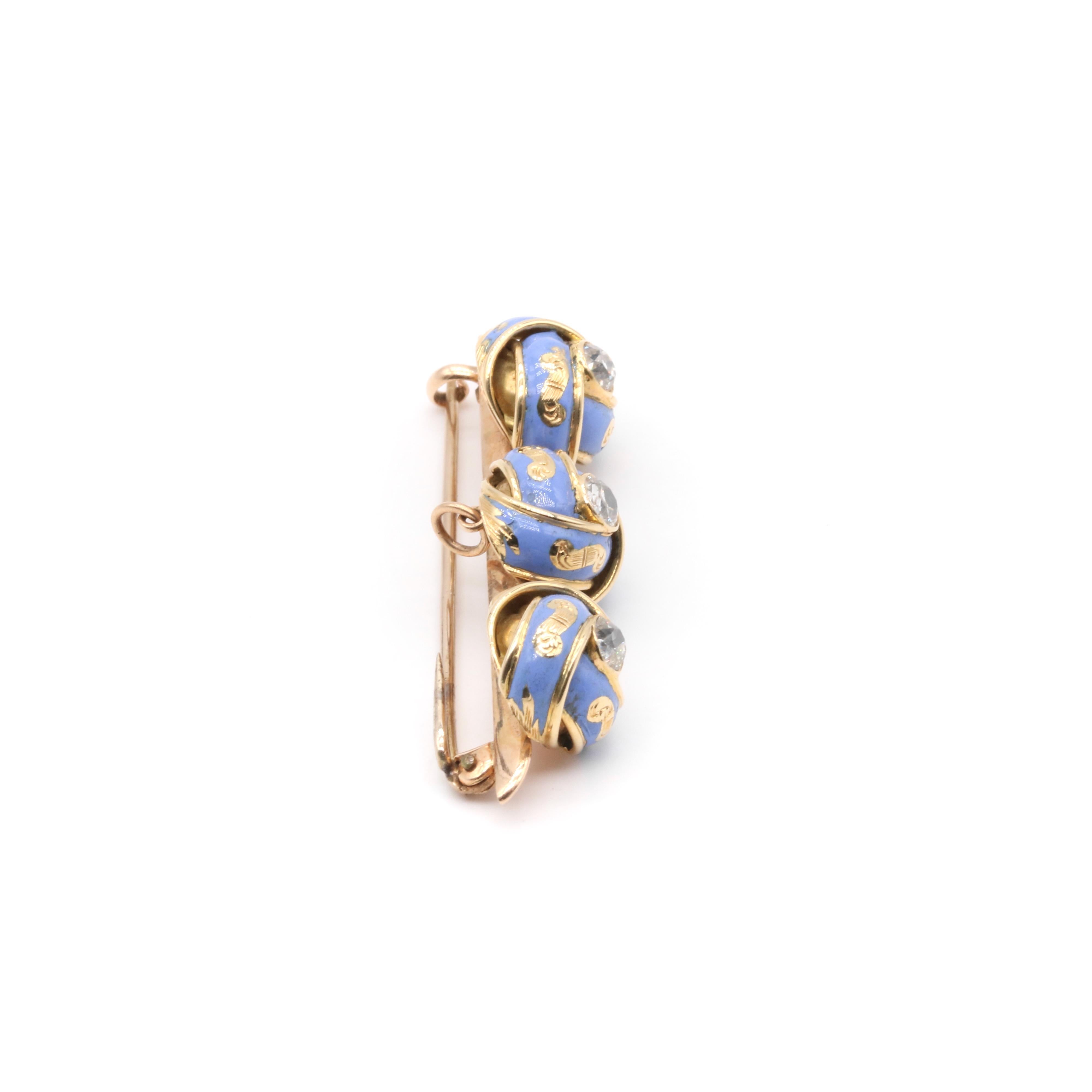 Antique Victorian 18K Gold Pale Blue Enamel & 1.09ct Old Cut Diamond Knot Brooch For Sale 2