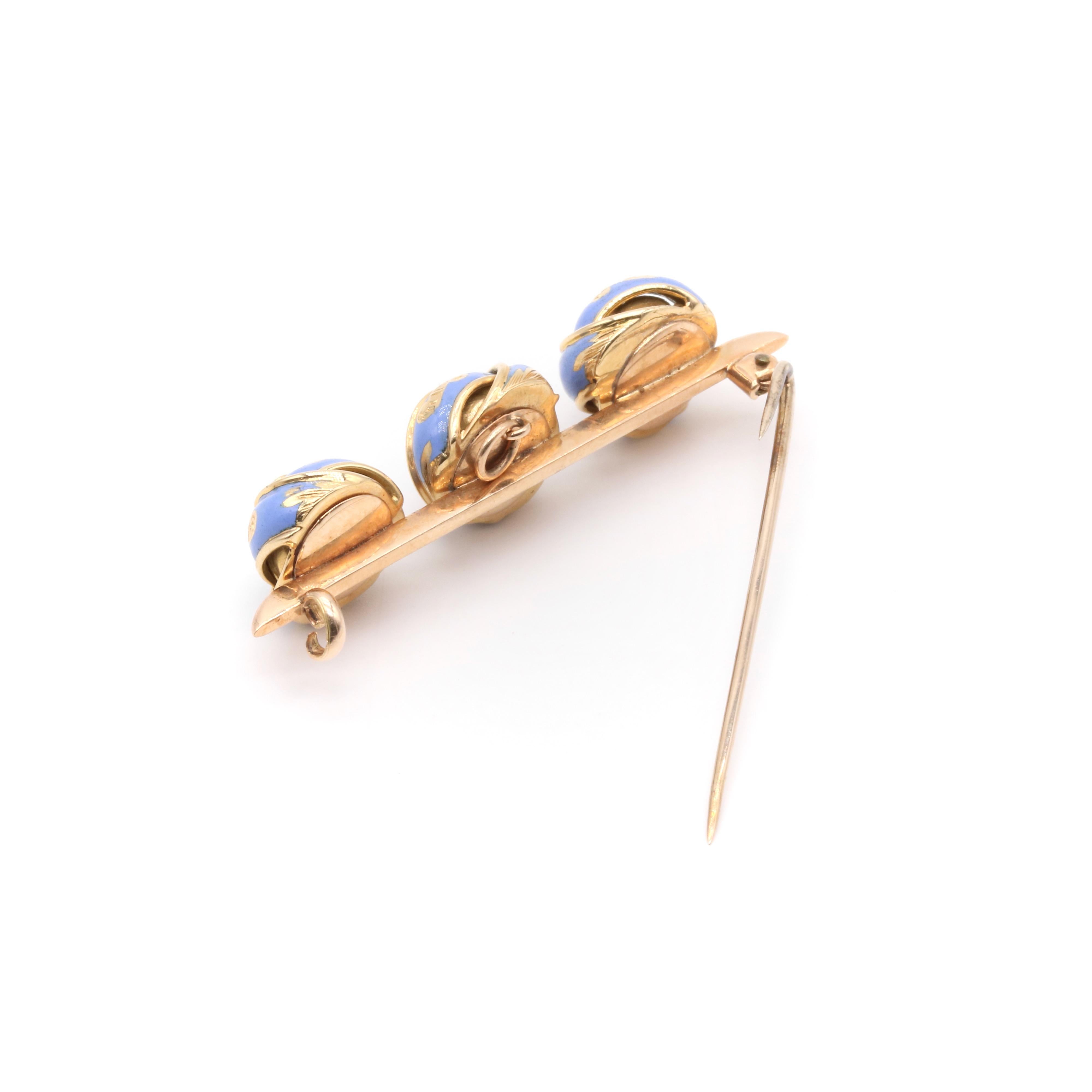 Antique Victorian 18K Gold Pale Blue Enamel & 1.09ct Old Cut Diamond Knot Brooch For Sale 3