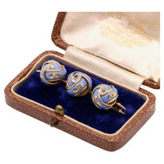 Broche nœud victorienne ancienne en or 18 carats, émail bleu pâle et diamant taille ancienne de 1,09 carat