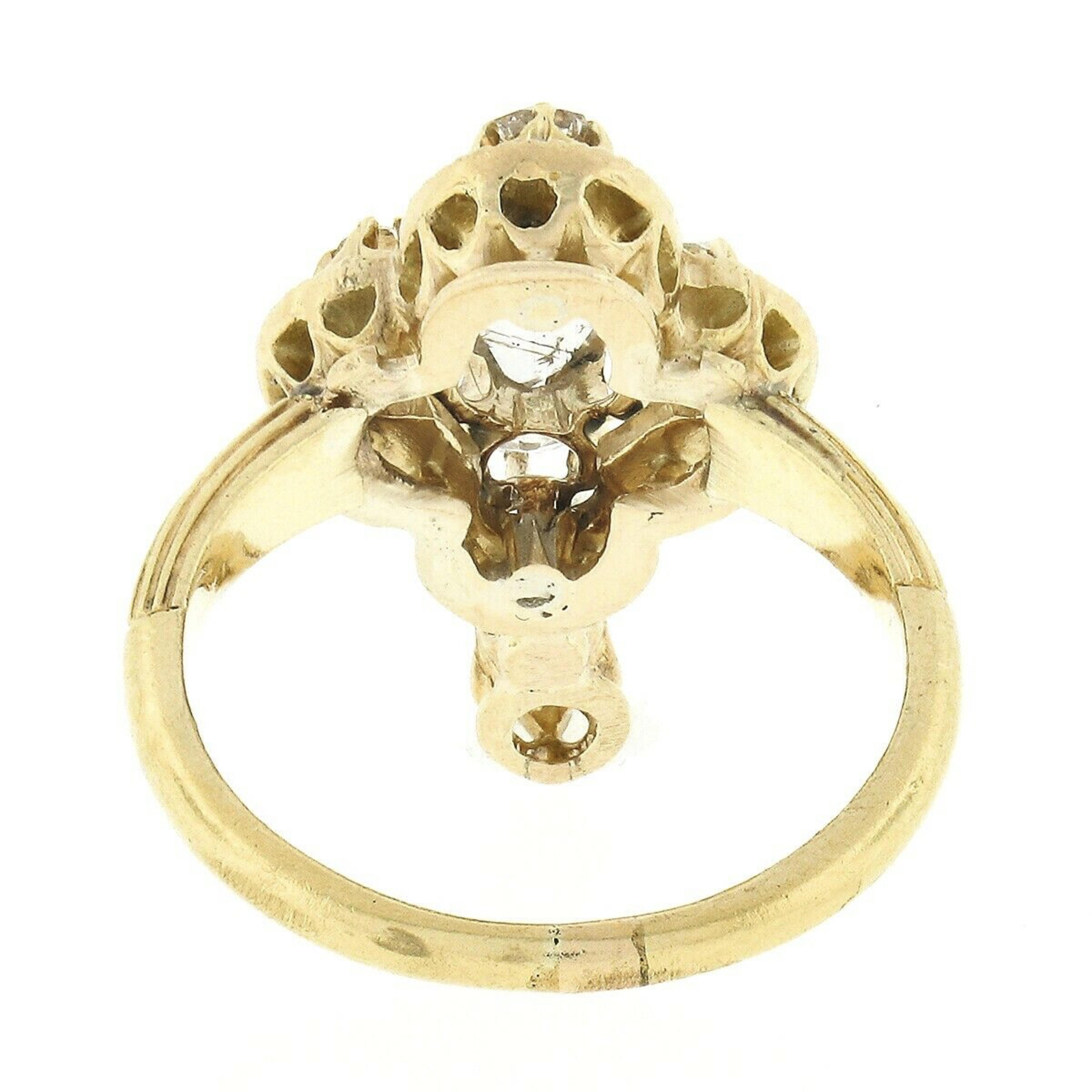 Antique Victorian 18k Gold Pear Rose Cut Diamond w/ Black Enamel Quatrefoil Ring 2