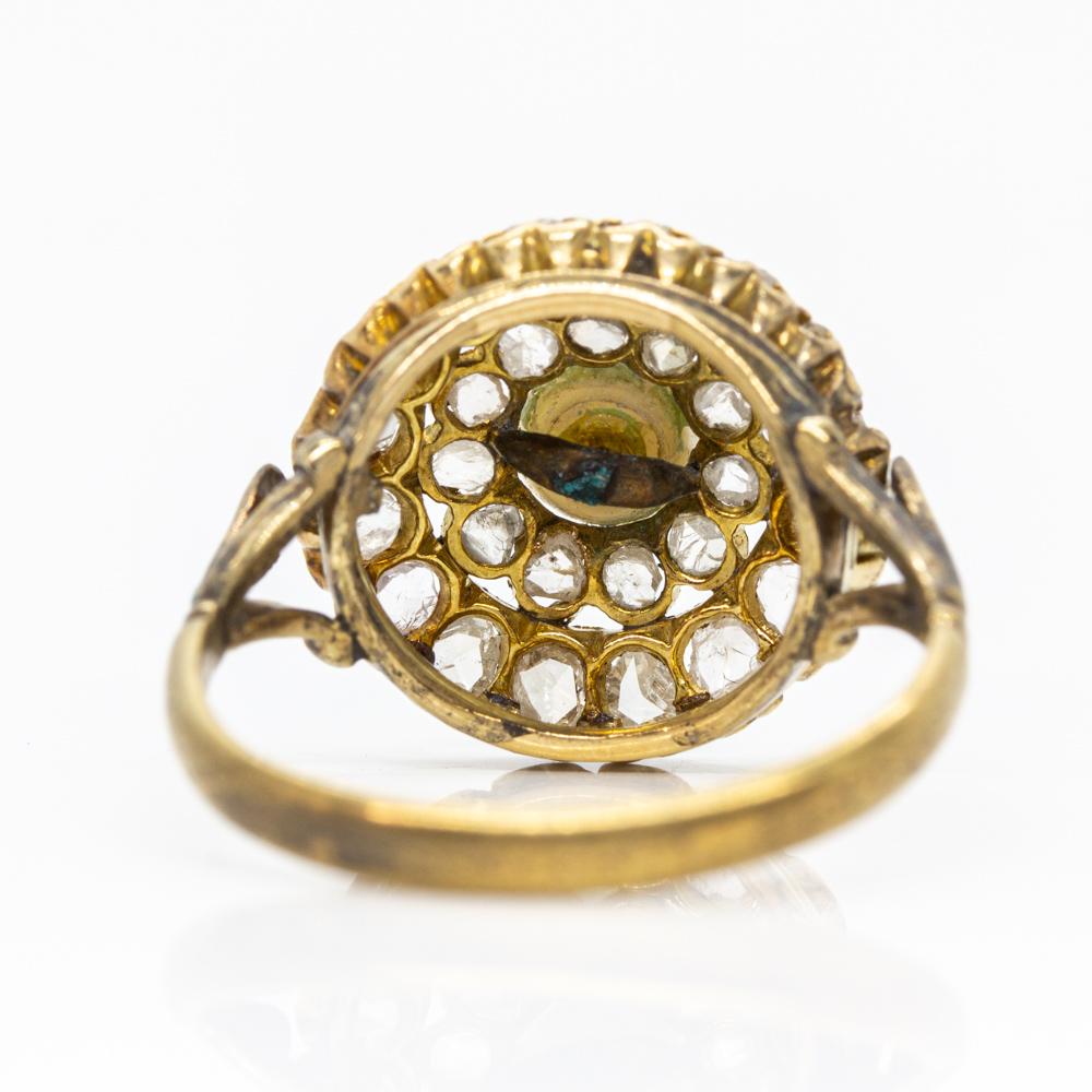 Rose Cut Antique Victorian 18 Karat Gold Pearl and Diamonds Ring