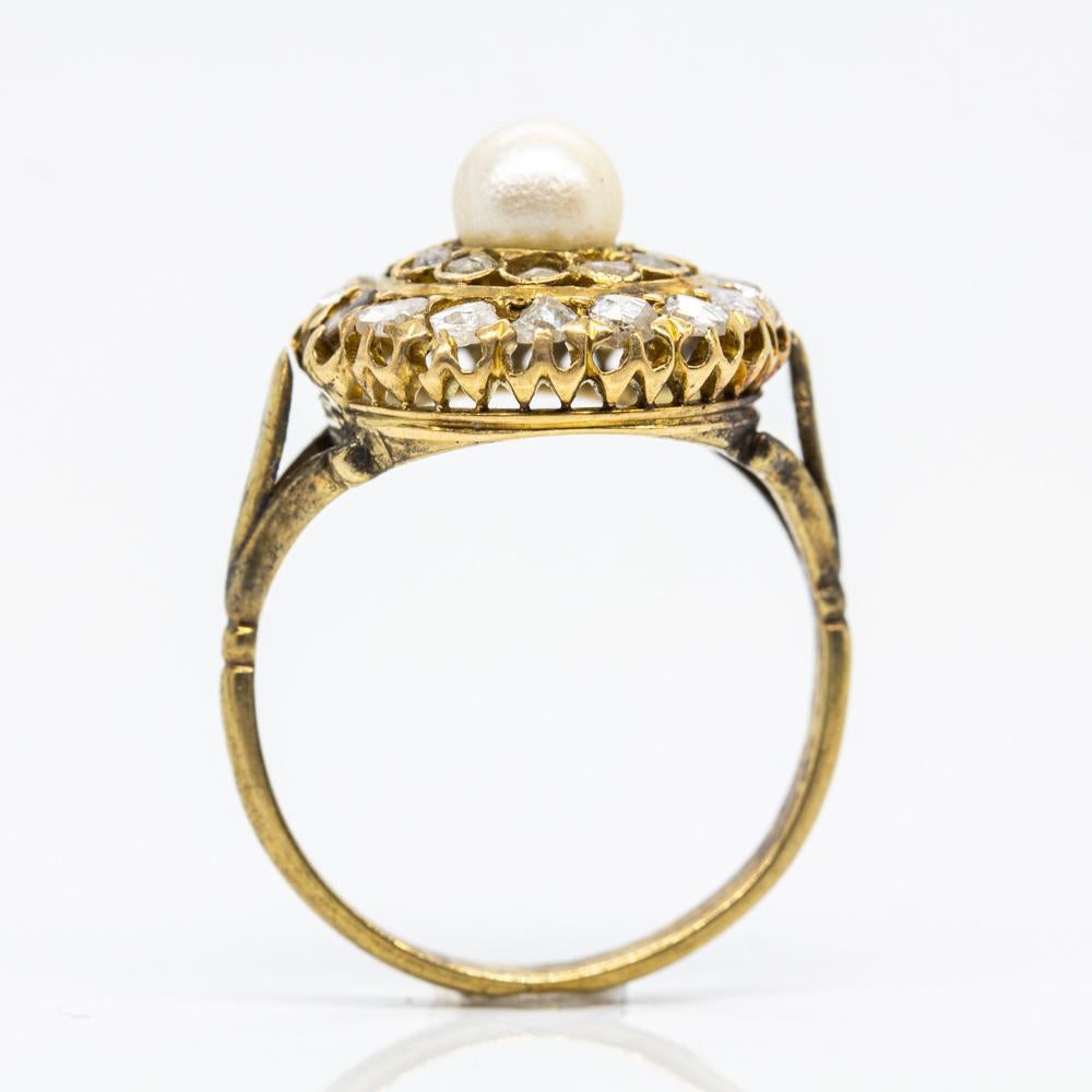 Women's or Men's Antique Victorian 18 Karat Gold Pearl and Diamonds Ring