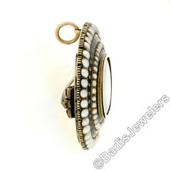 Antique Victorian 18k Gold Pearl & Black Enamel Oval Mourning Brooch Pin Pendant